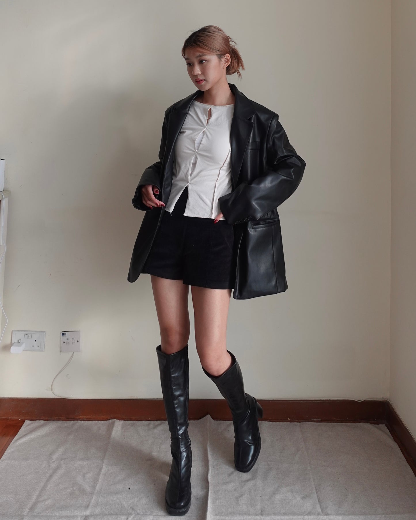 Thicken faux leather oversize blazer