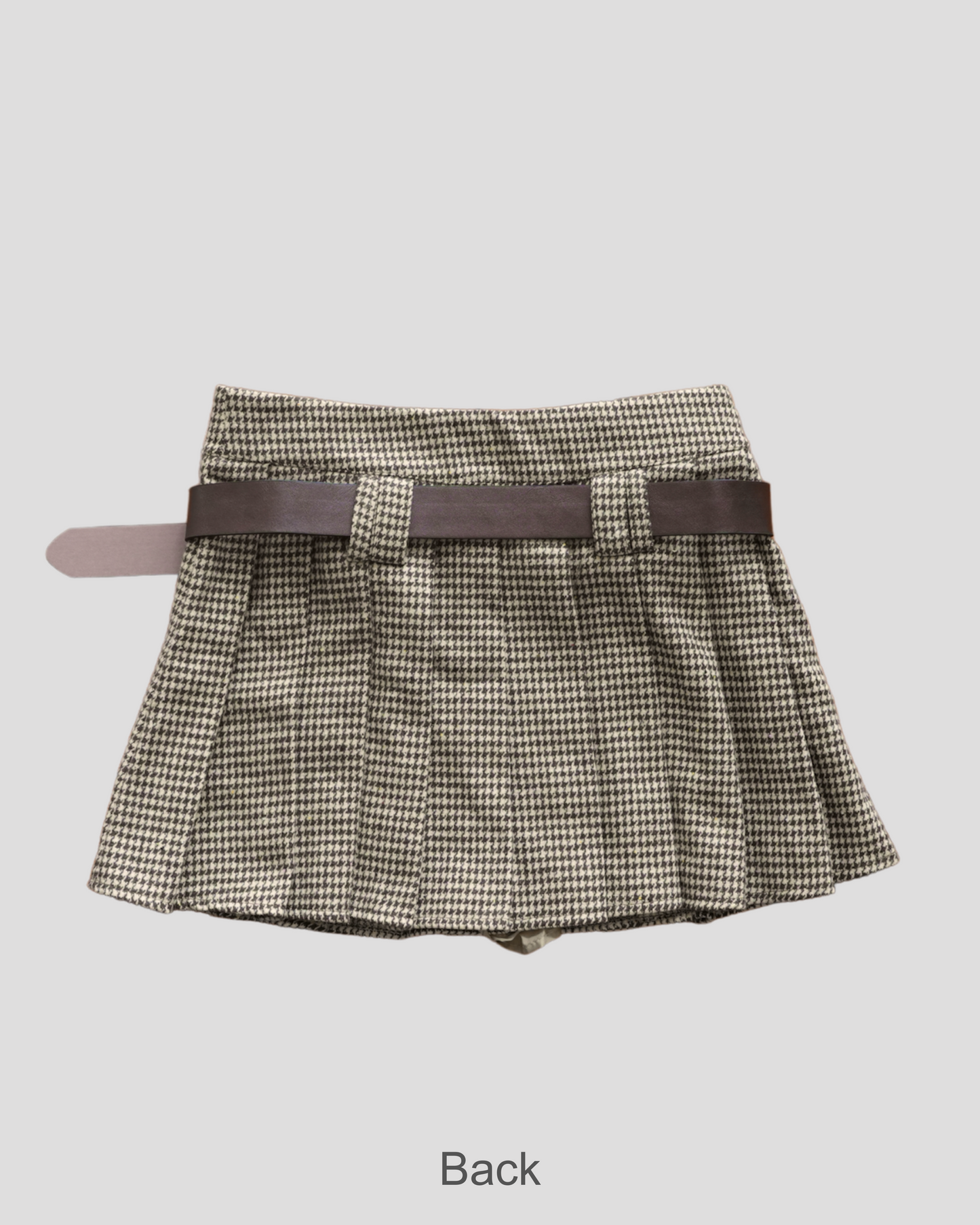 Houndstooth pleated mini skirt with belt