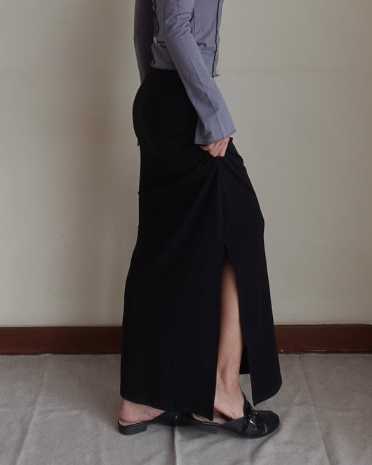 Double side split fishtail ruched cotton maxi skirt