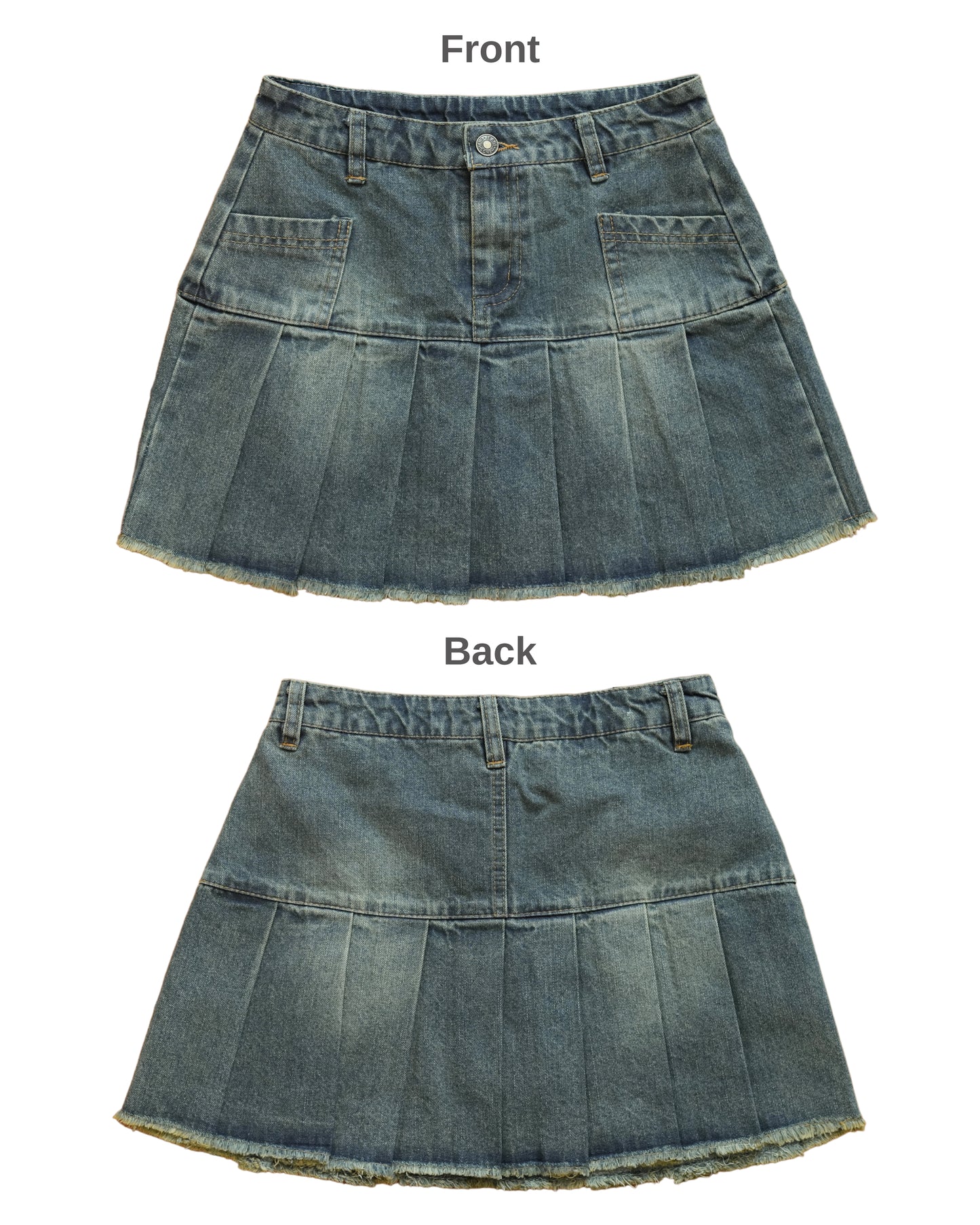 Old washed denim pleated skirt