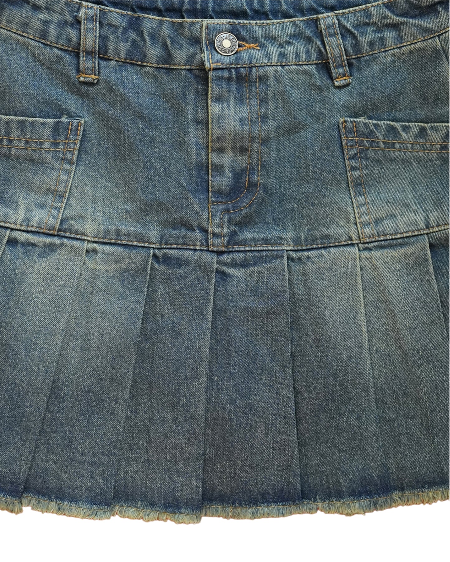Old washed denim pleated skirt