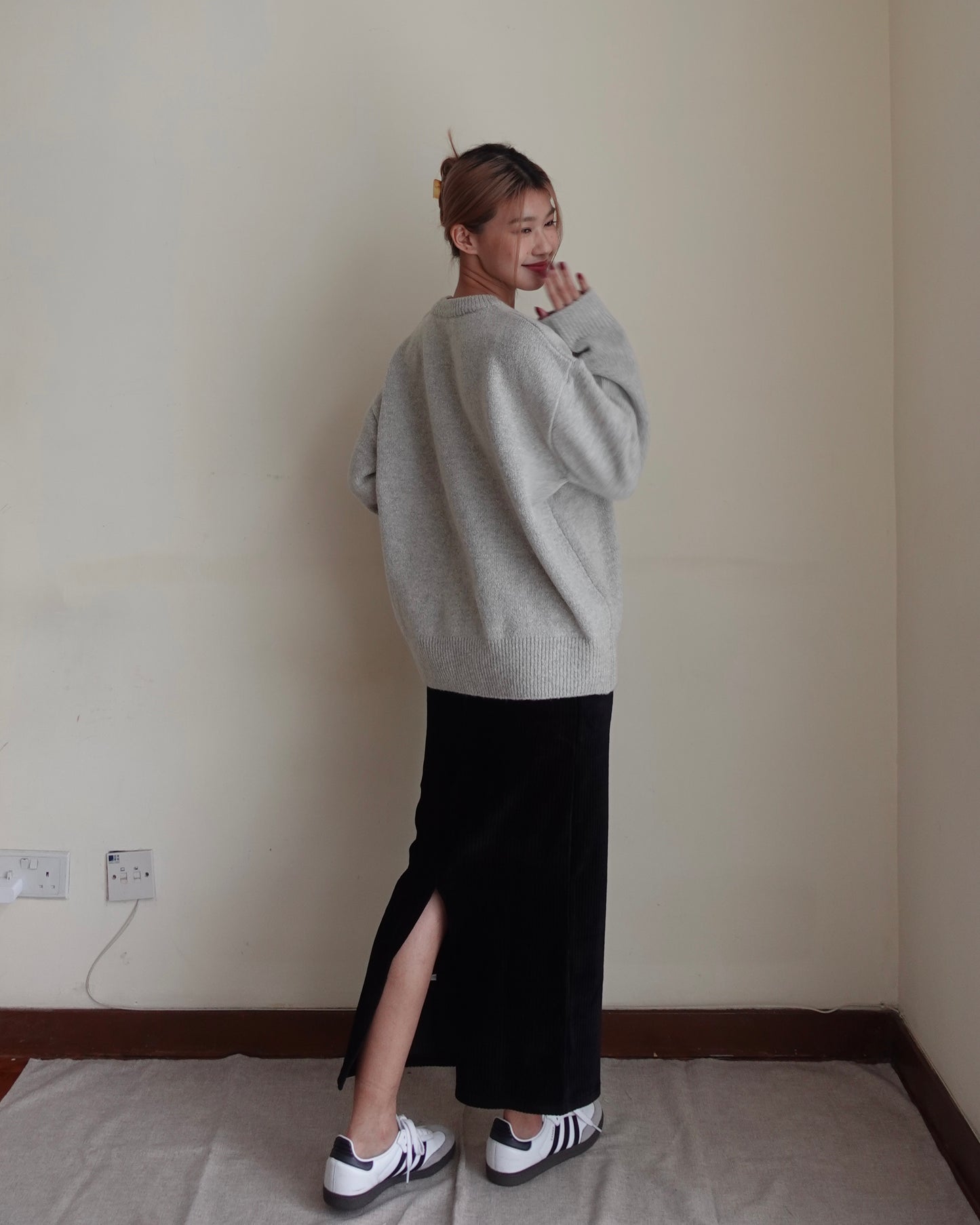 Corduroy maxi skirt with split hem