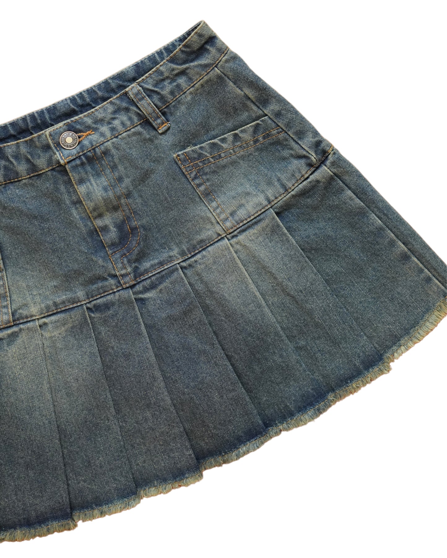 Old washed denim pleated skirt