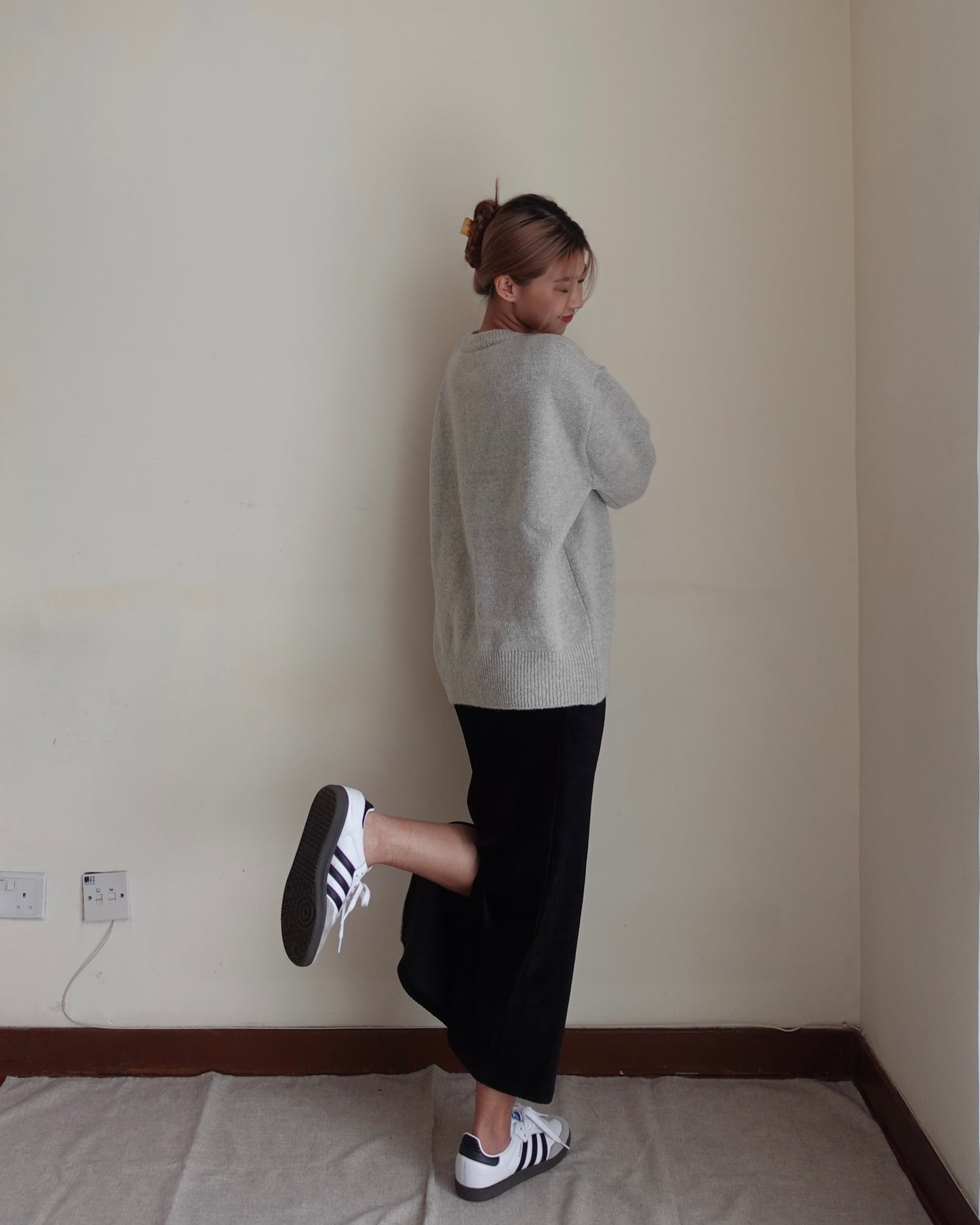 Corduroy maxi skirt with split hem