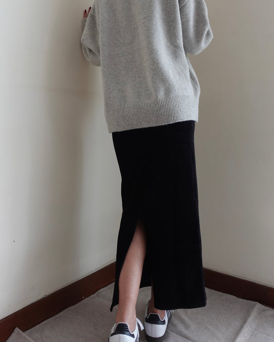 Corduroy maxi skirt with split hem