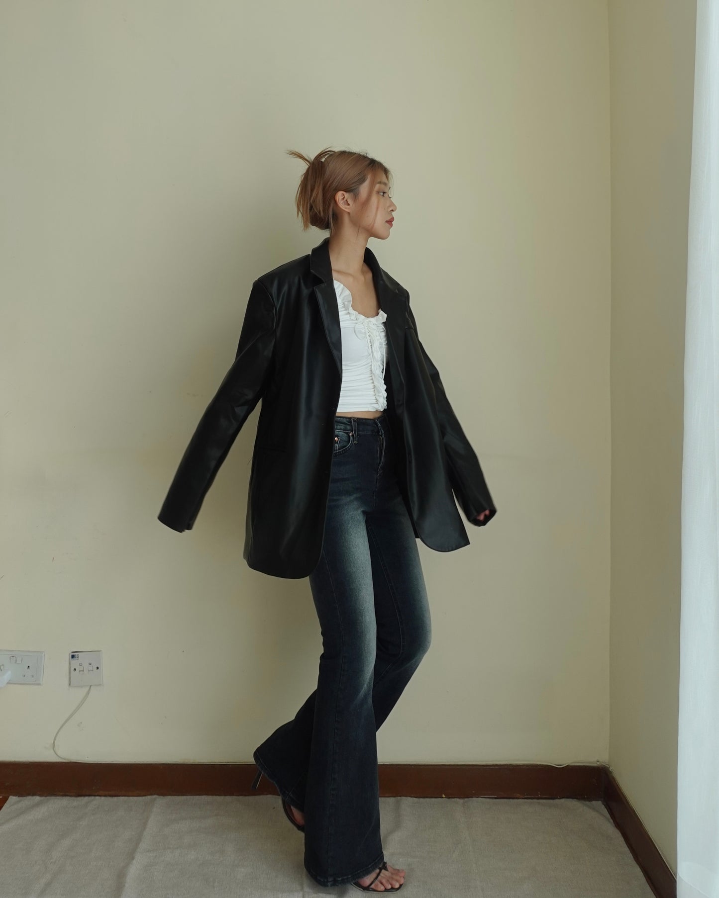 Thicken faux leather oversize blazer