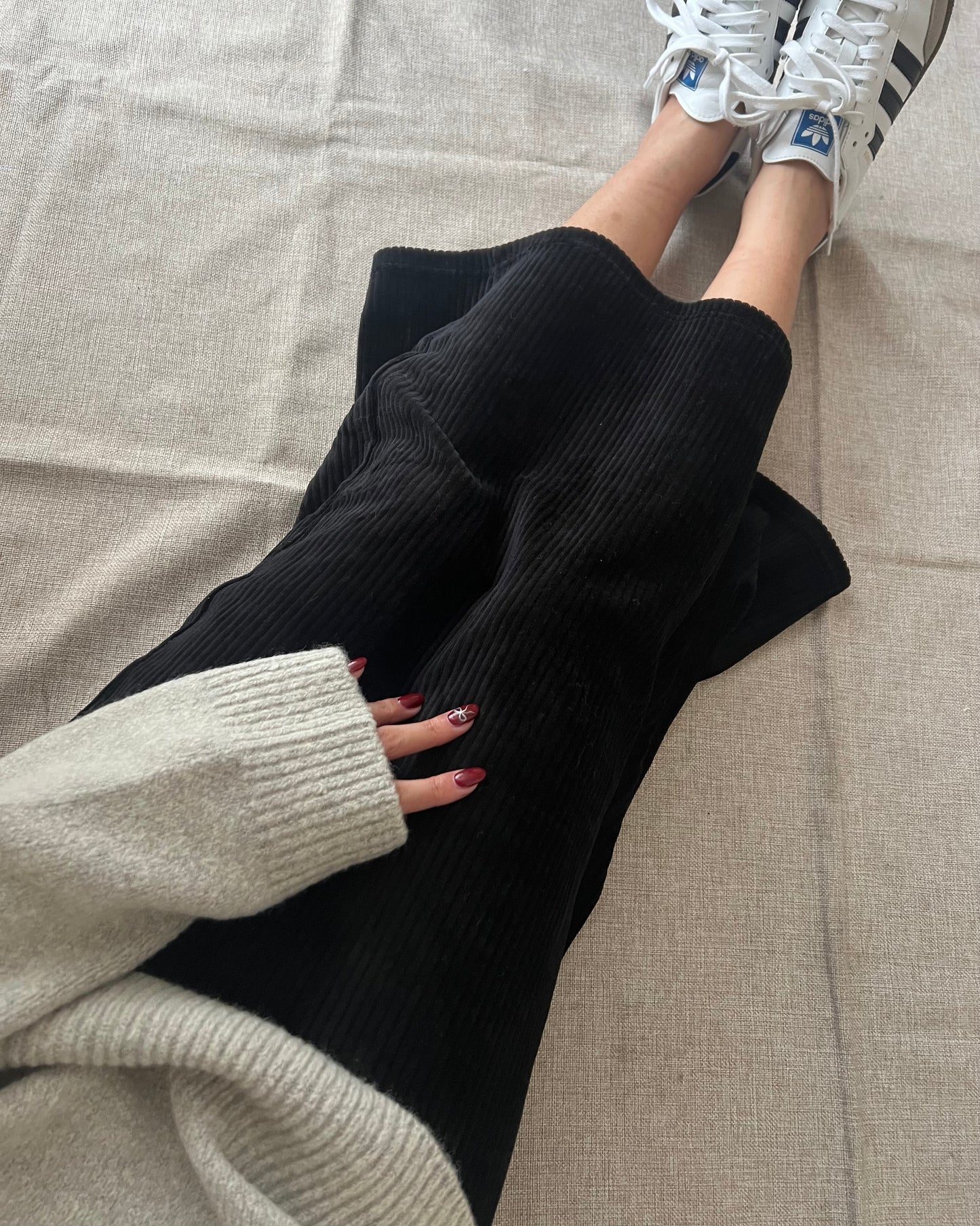 Corduroy maxi skirt with split hem