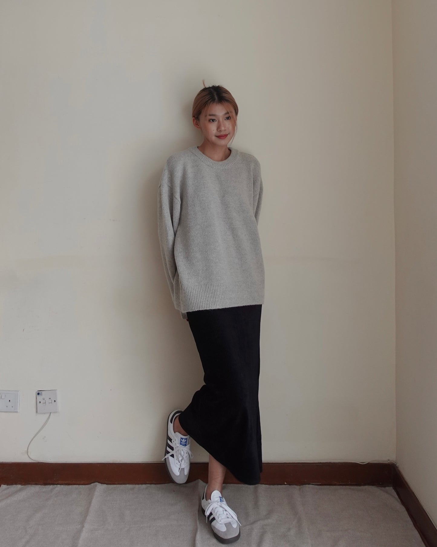 Corduroy maxi skirt with split hem