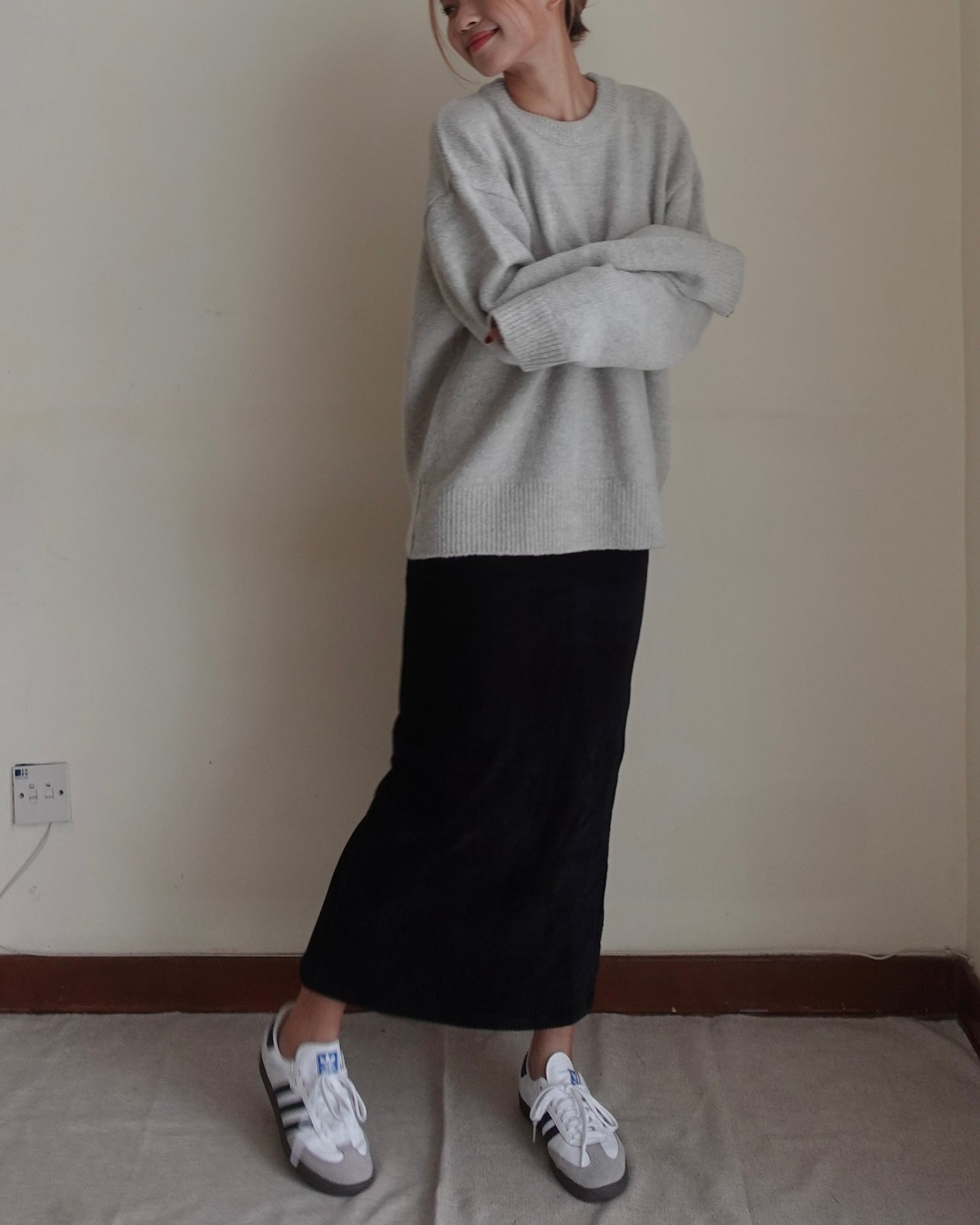 Corduroy maxi skirt with split hem