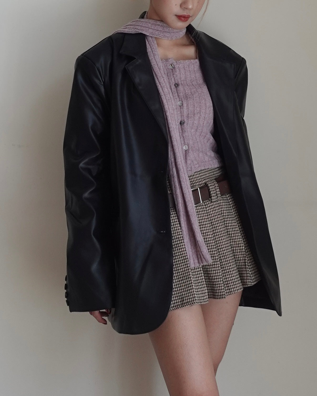 Thicken faux leather oversize blazer