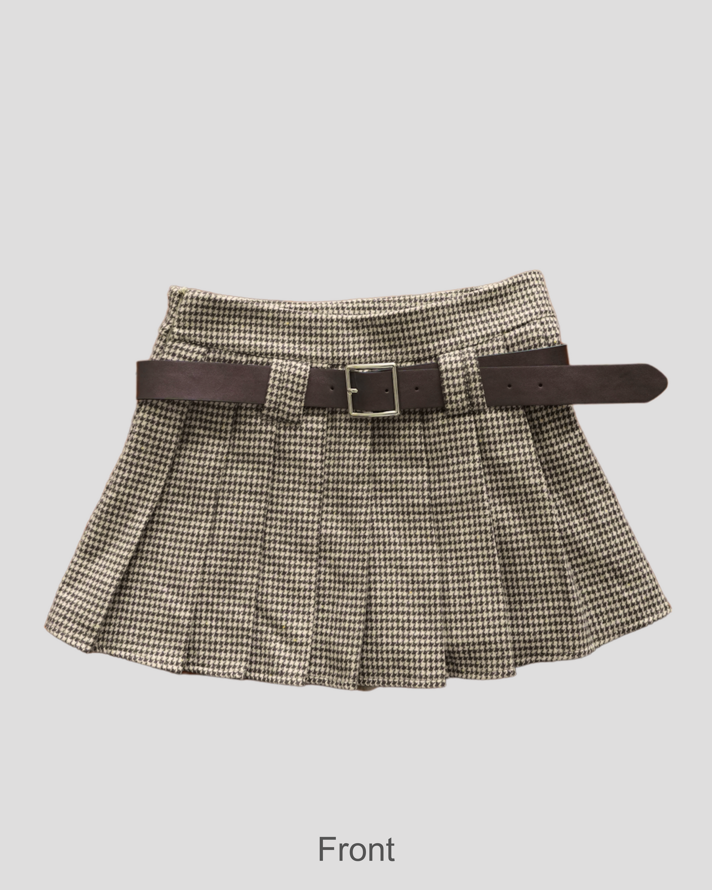 Houndstooth pleated mini skirt with belt