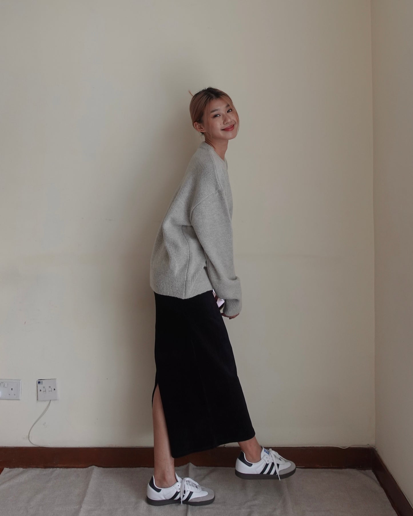 Corduroy maxi skirt with split hem