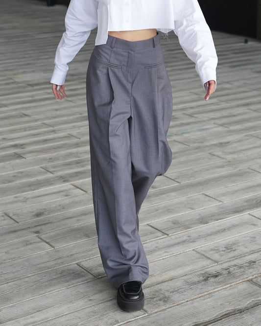 Front fake pocket detail wide-leg suit trousers