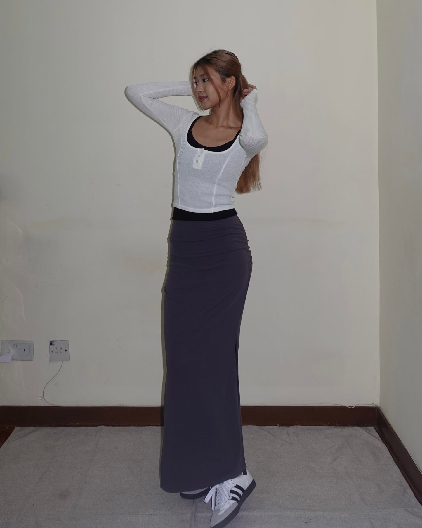 Square neck crop top with button detail