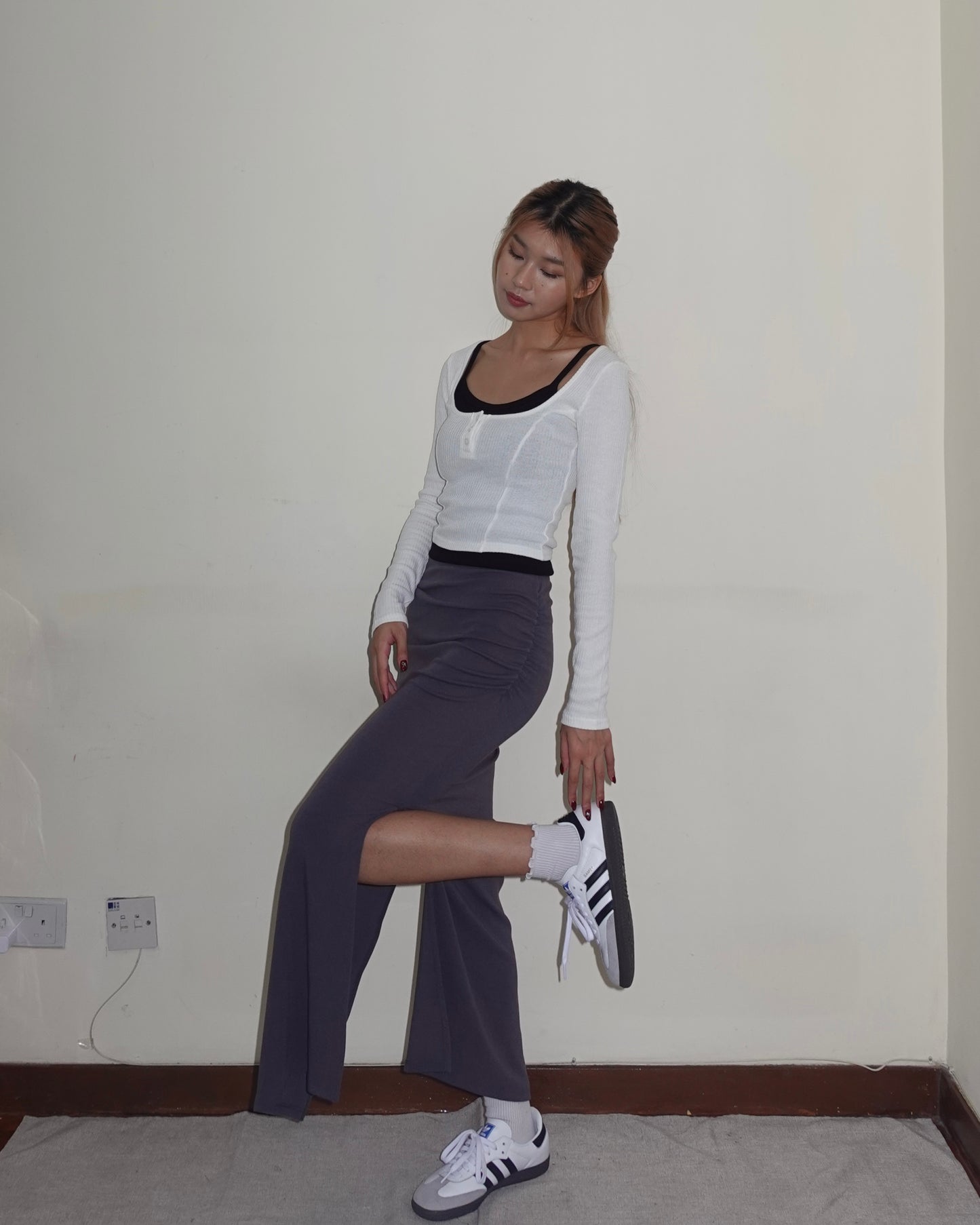 Square neck crop top with button detail