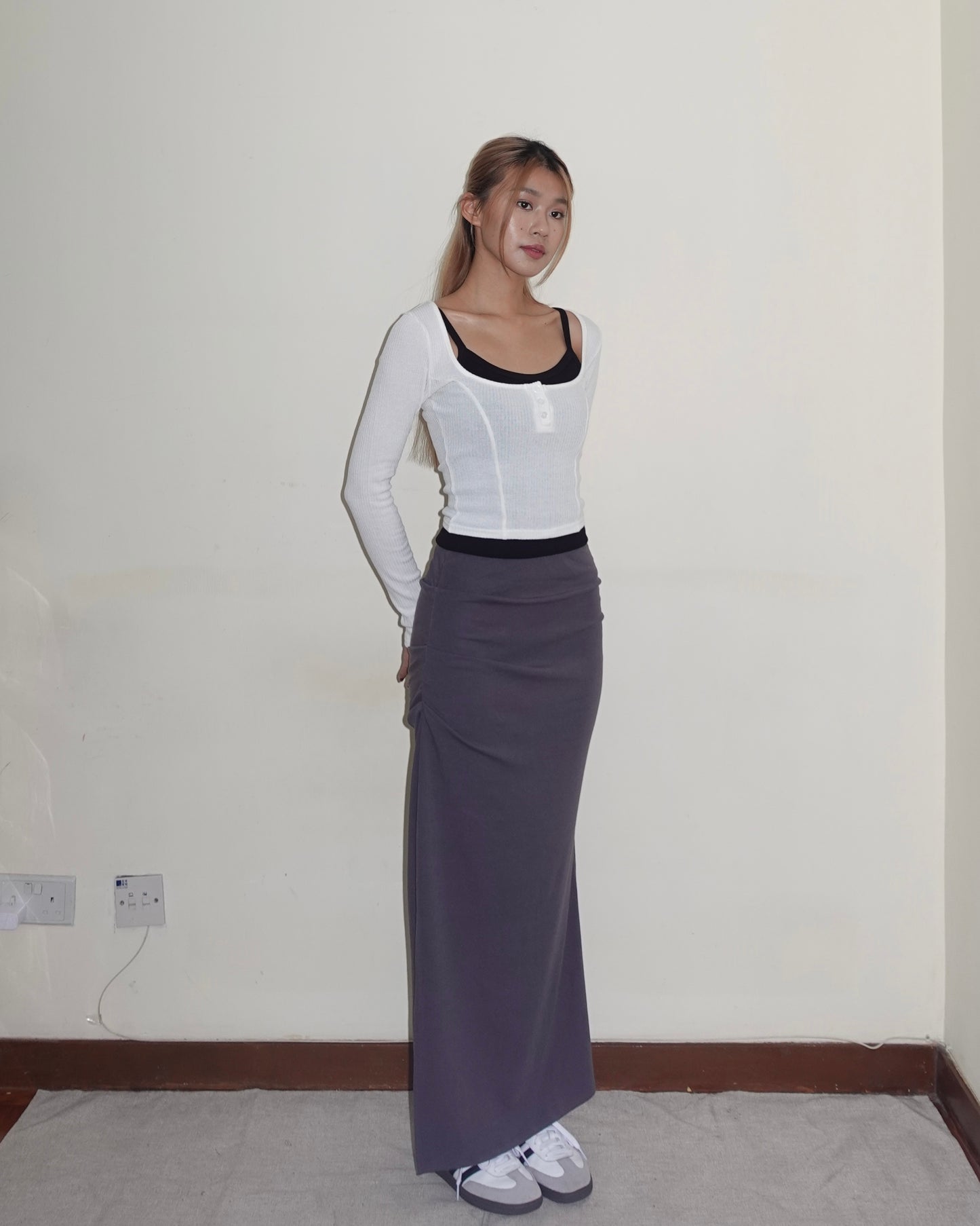 Square neck crop top with button detail