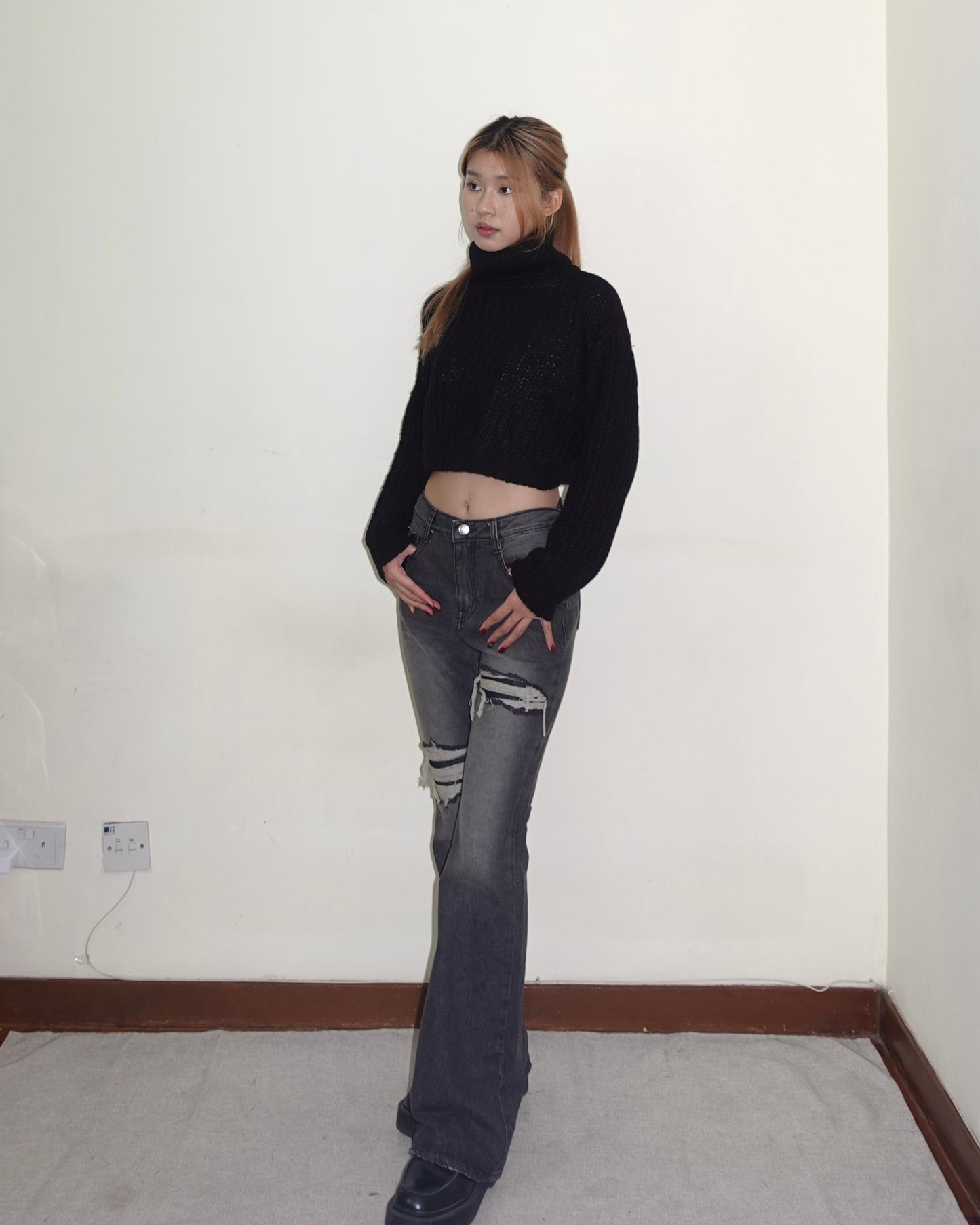 Juno distressed flare jeans