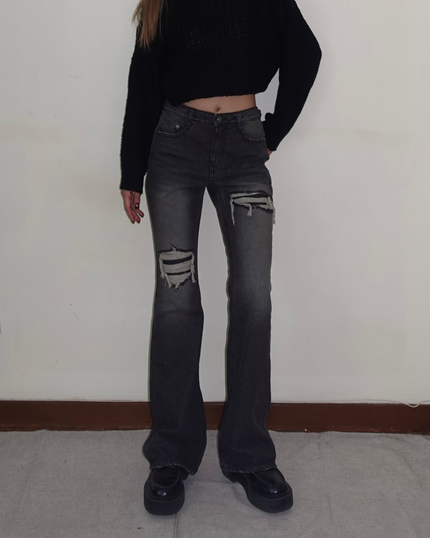 Juno distressed flare jeans