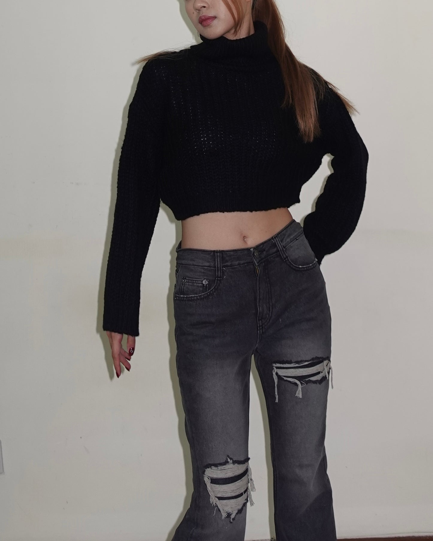 Turtle neck knit crop sweater