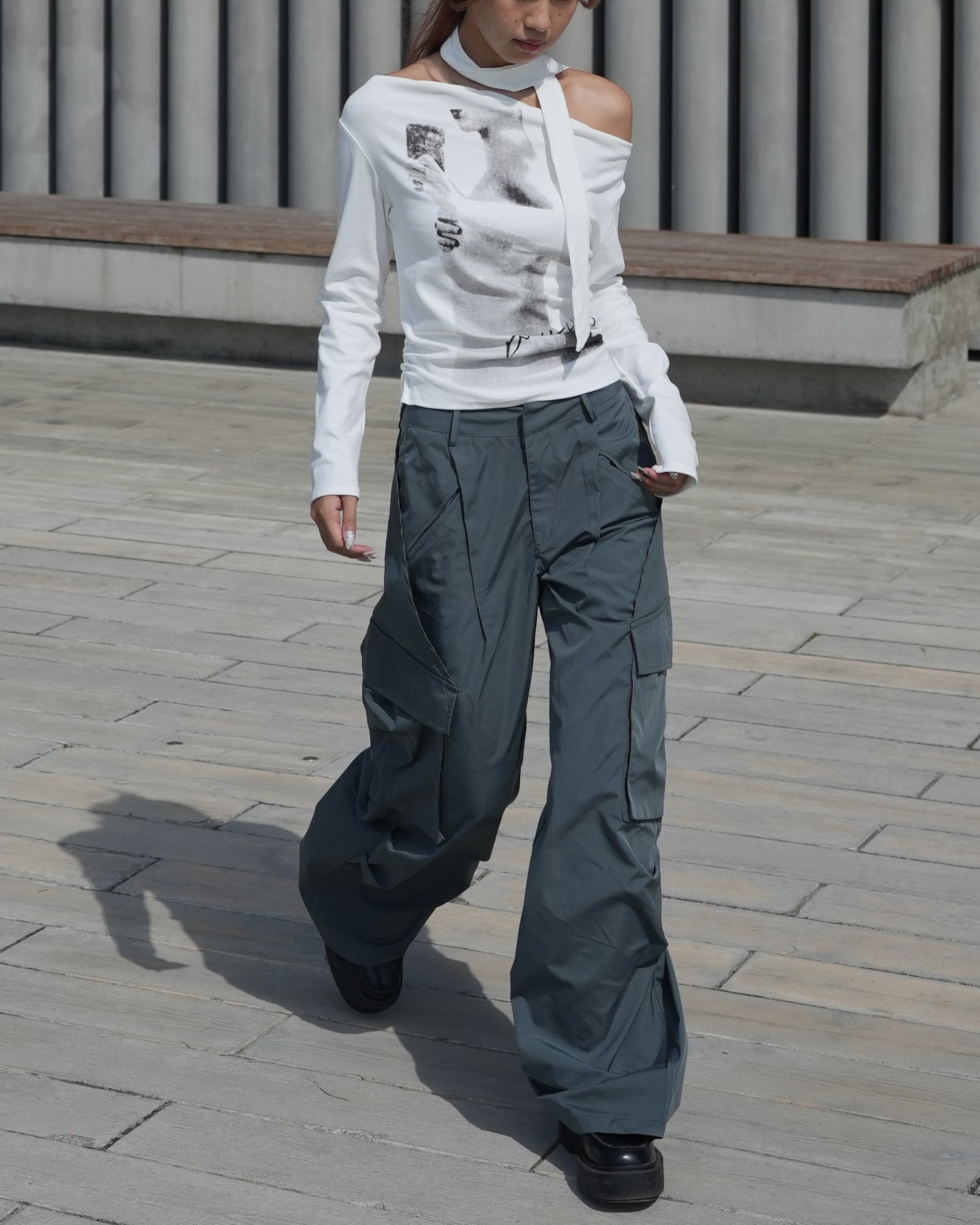 Wide leg parachute pants