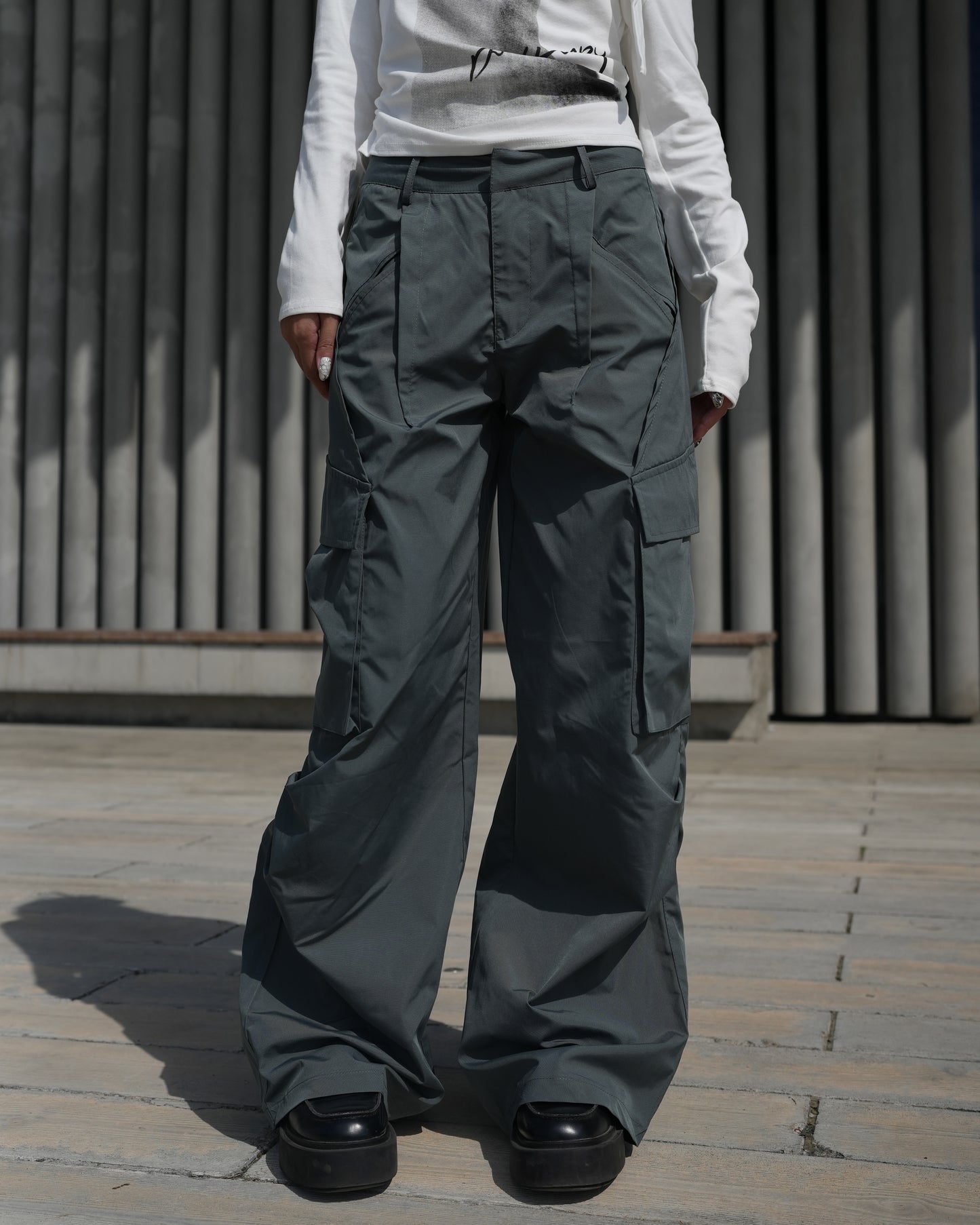 Wide leg parachute pants