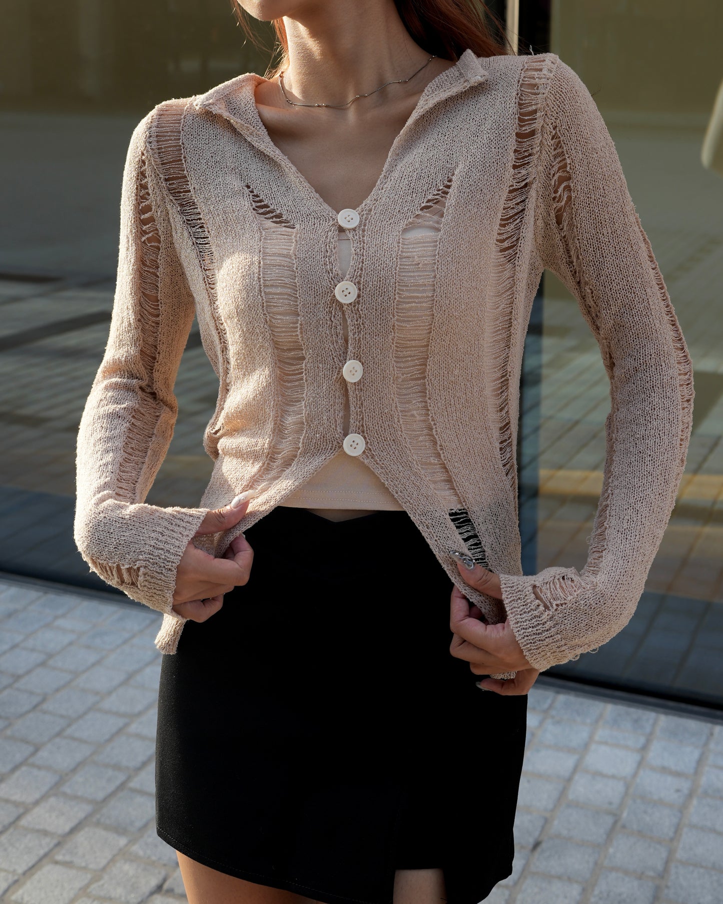 Destroyed ripped hole crochet cardigan
