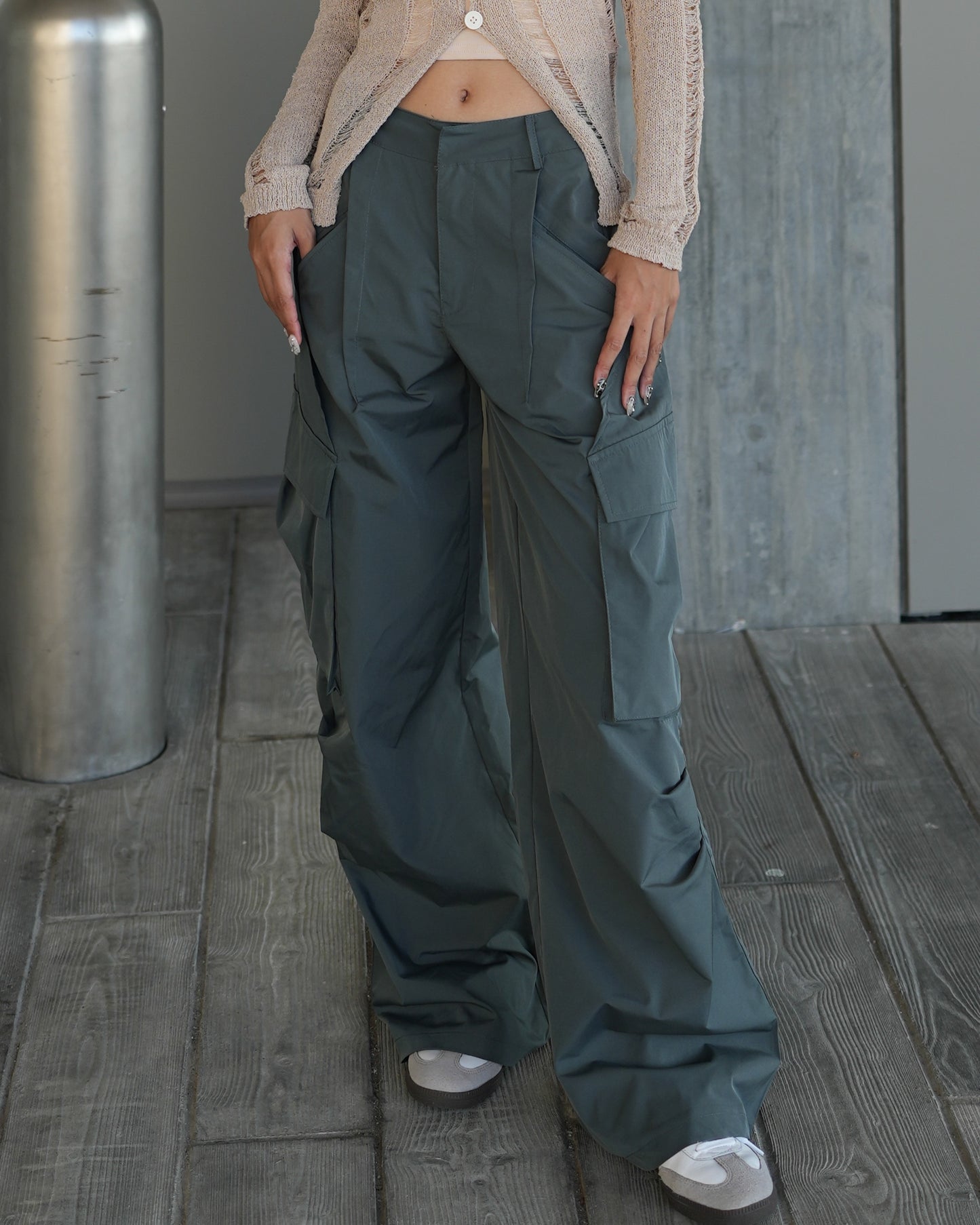 Wide leg parachute pants
