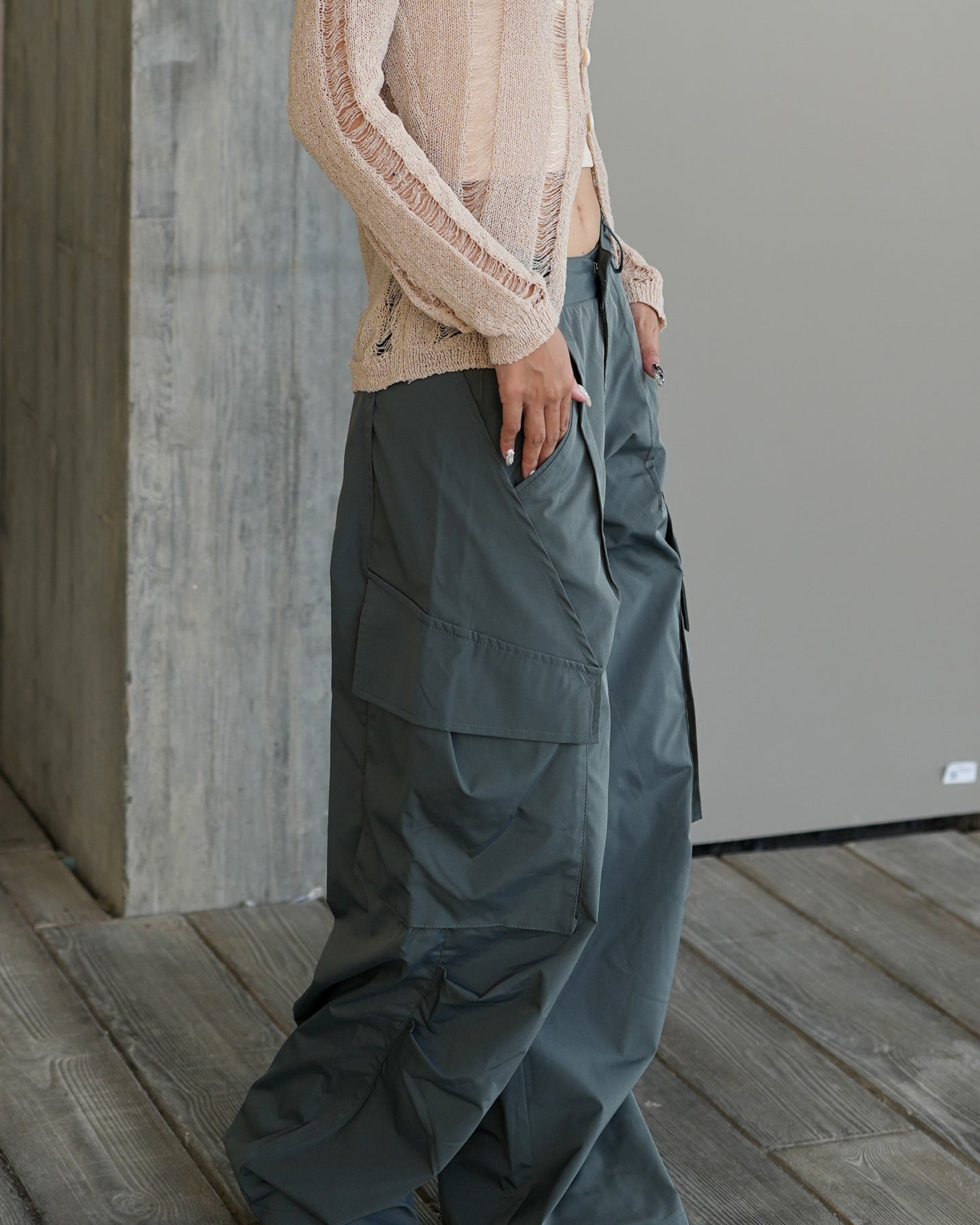 Wide leg parachute pants