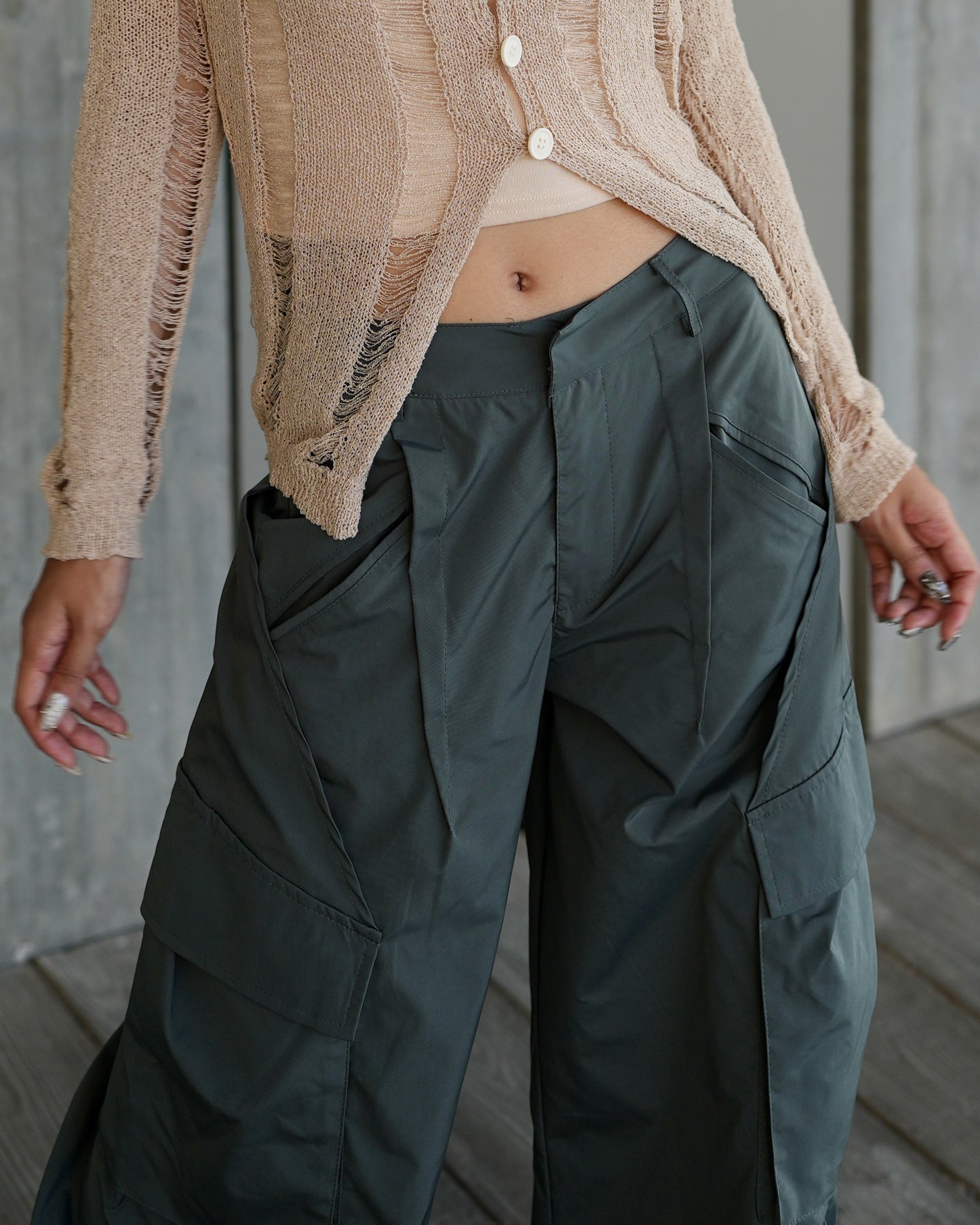 Wide leg parachute pants