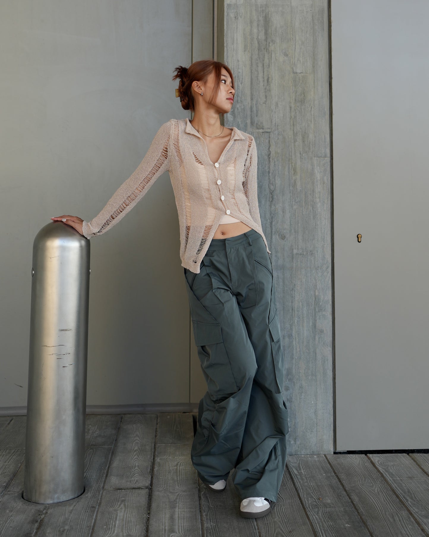 Wide leg parachute pants