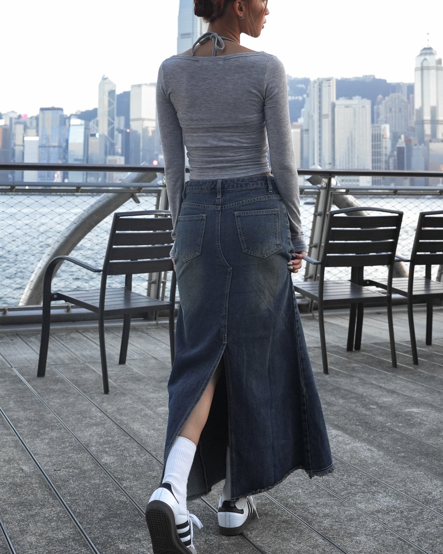 Vintage Washed Maxi Denim Skirt
