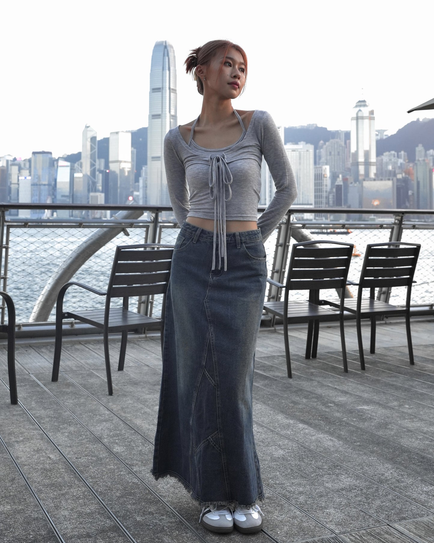 Vintage Washed Maxi Denim Skirt