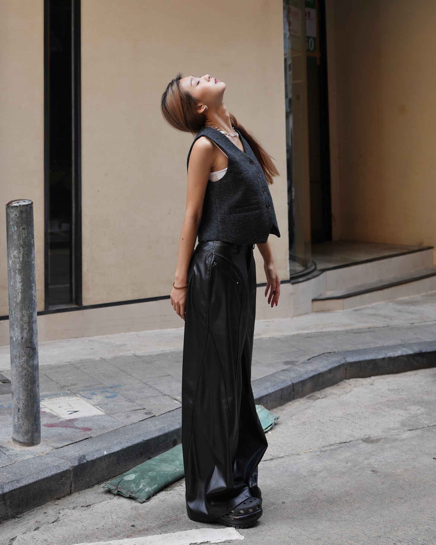 Faux leather wide leg trousers