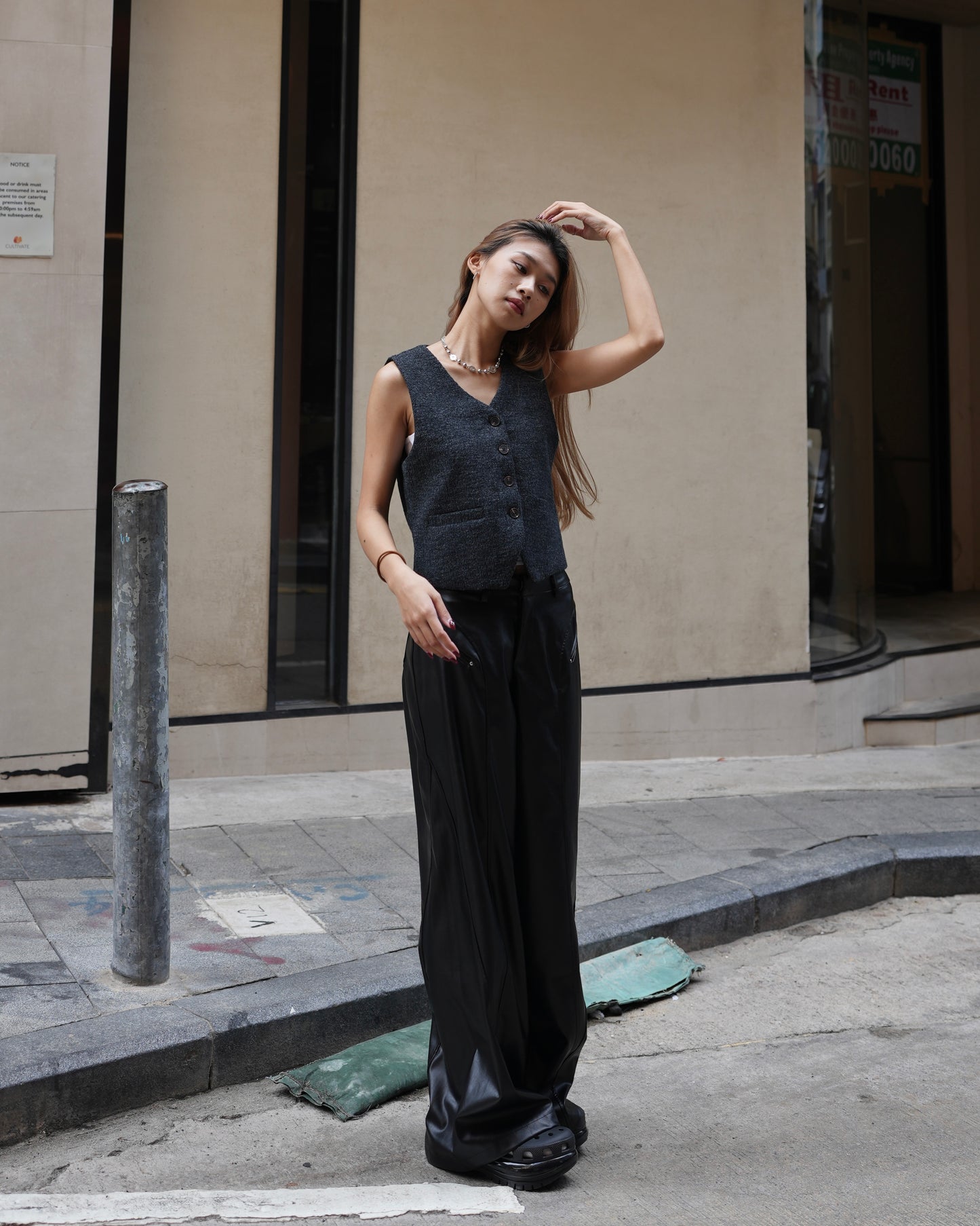 Faux leather wide leg trousers