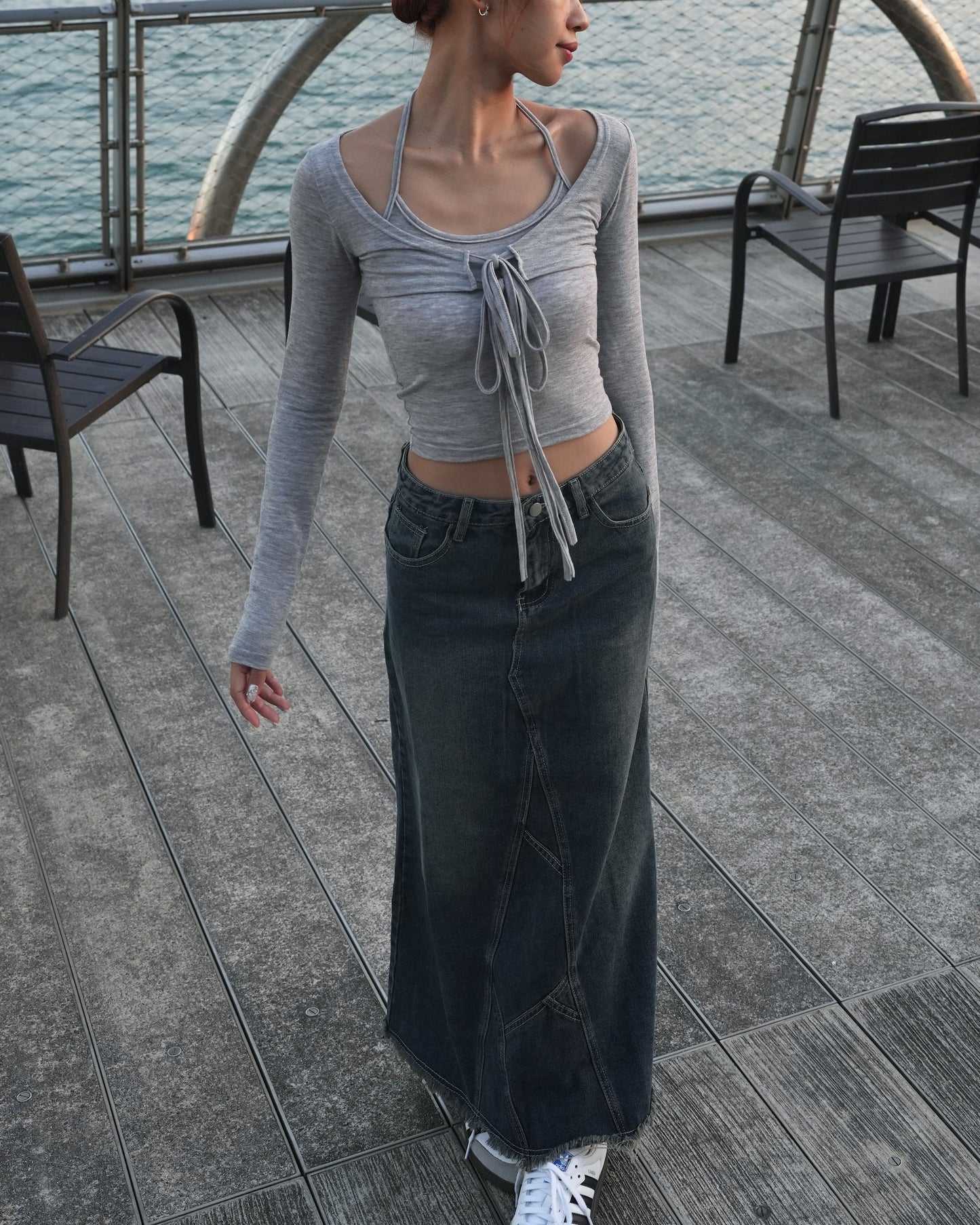 Vintage Washed Maxi Denim Skirt