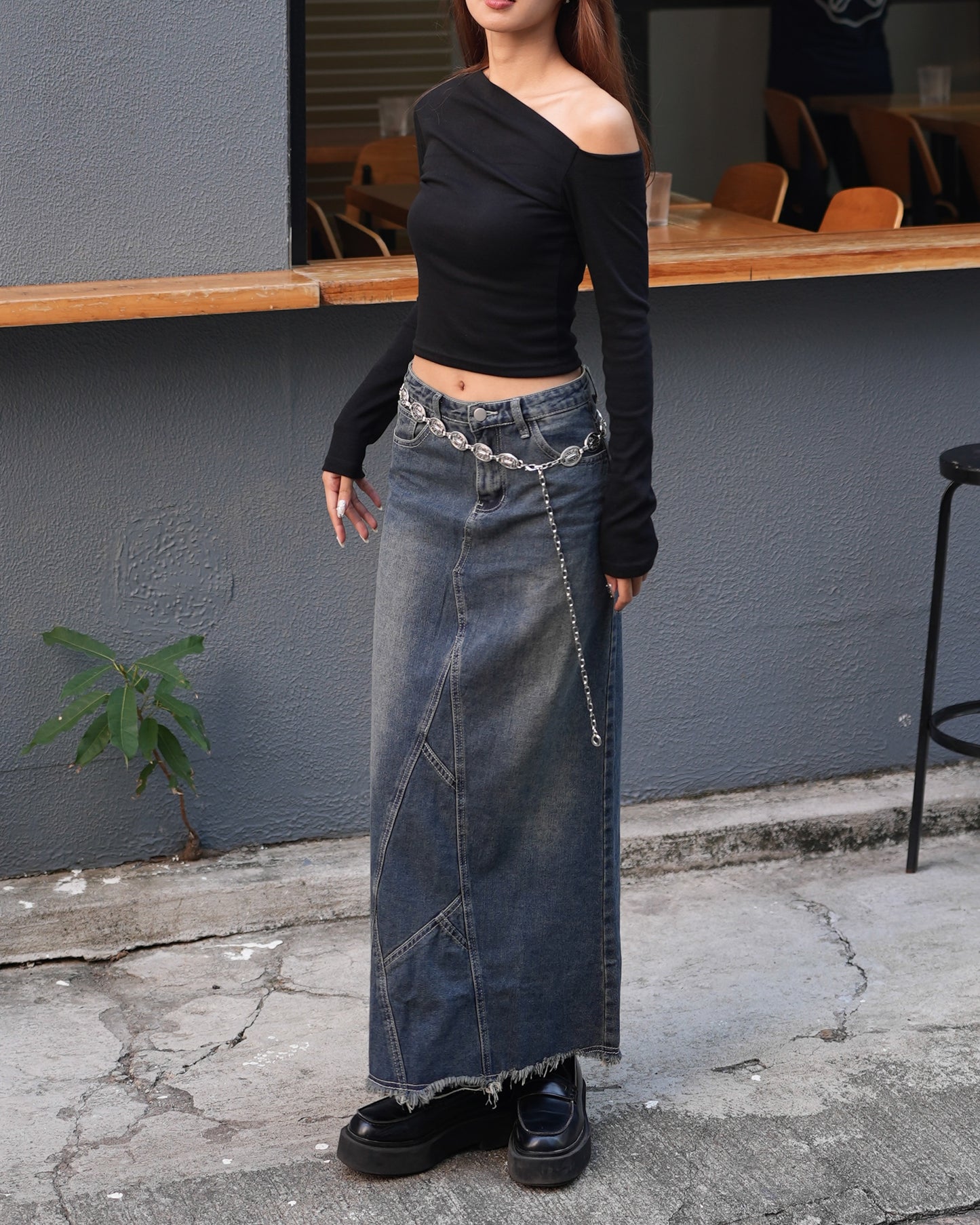 Vintage Washed Maxi Denim Skirt
