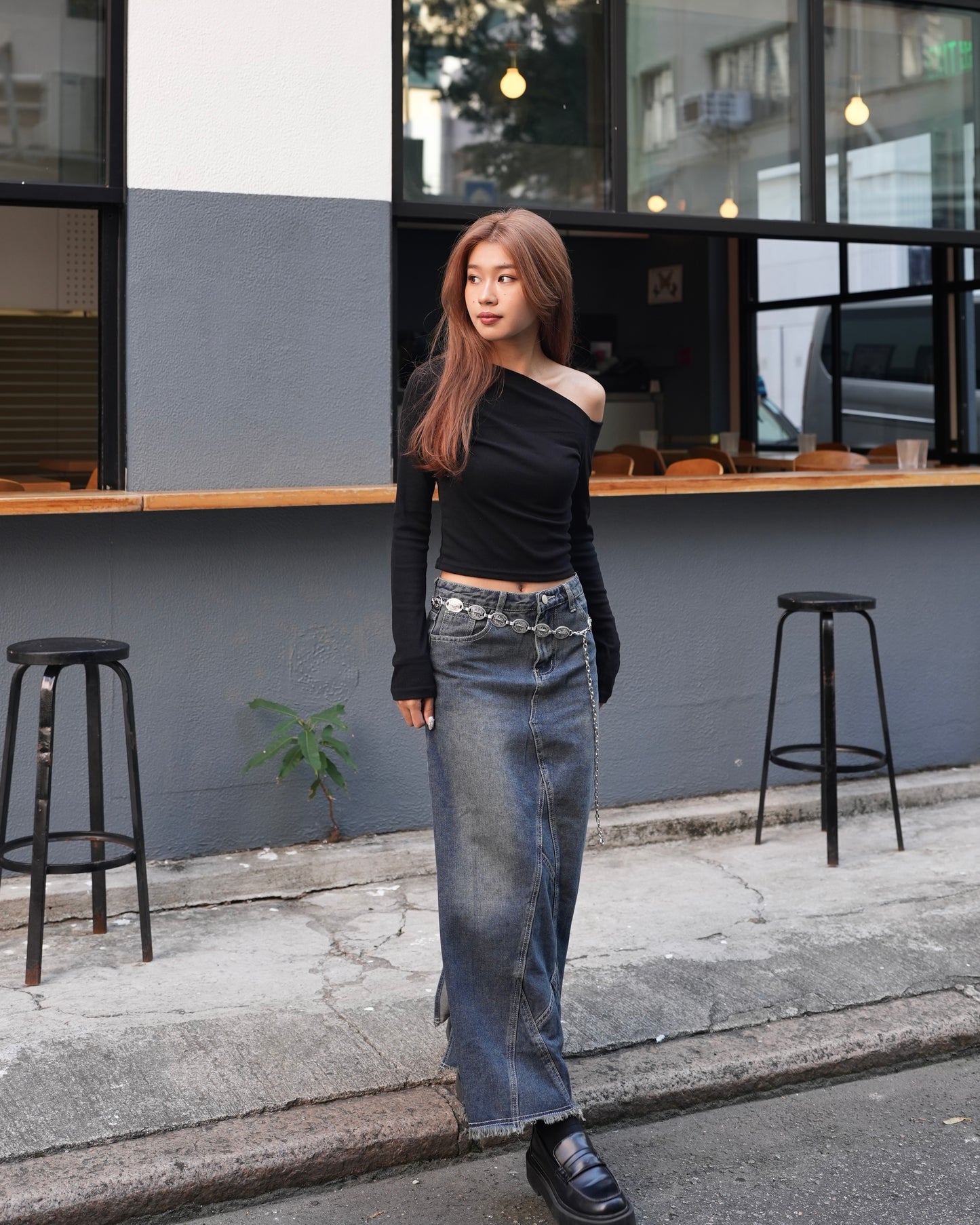 One shoulder long sleeves top