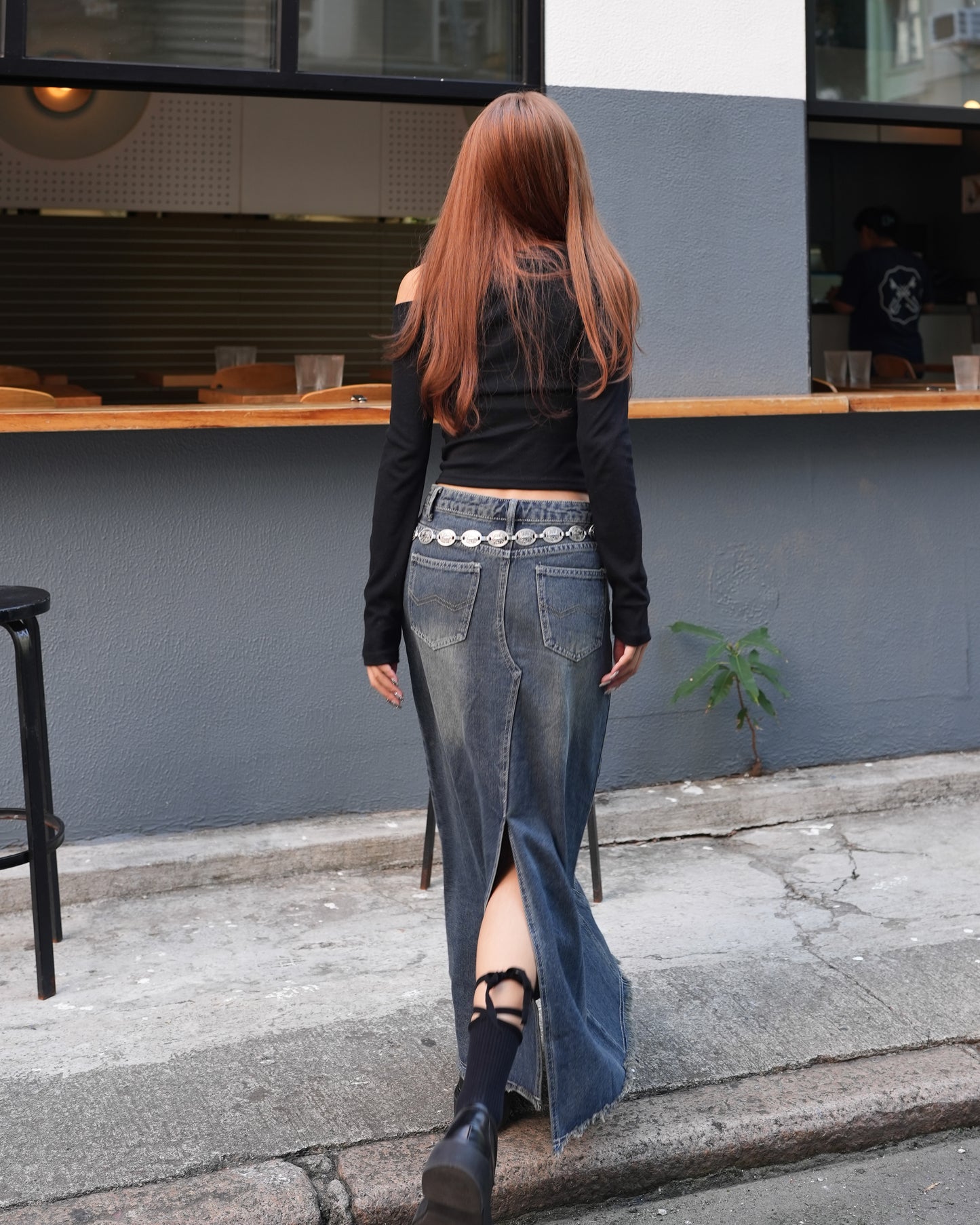 Vintage Washed Maxi Denim Skirt