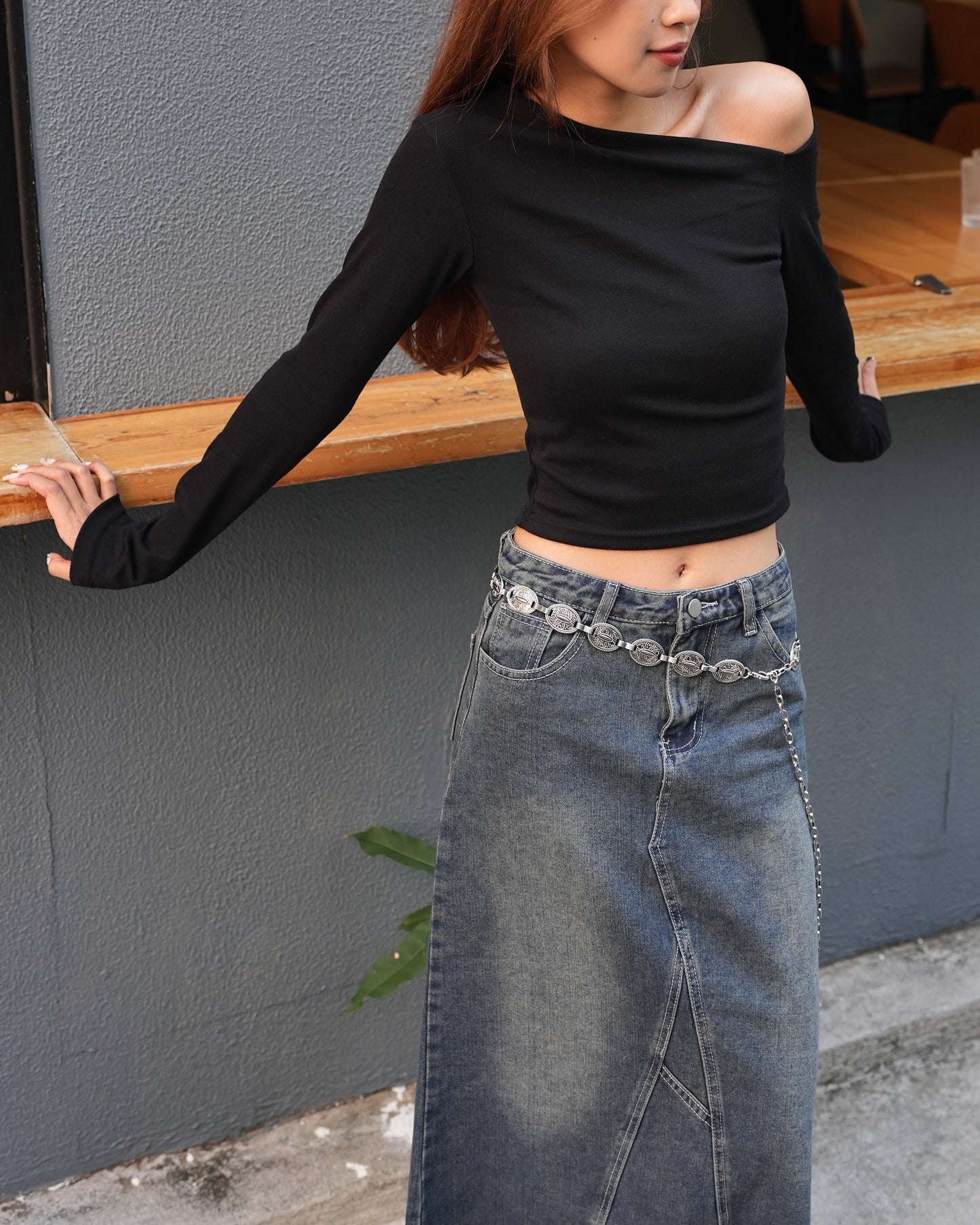 Vintage Washed Maxi Denim Skirt