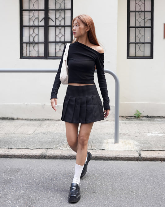 Pinstripe pleated mini skirt
