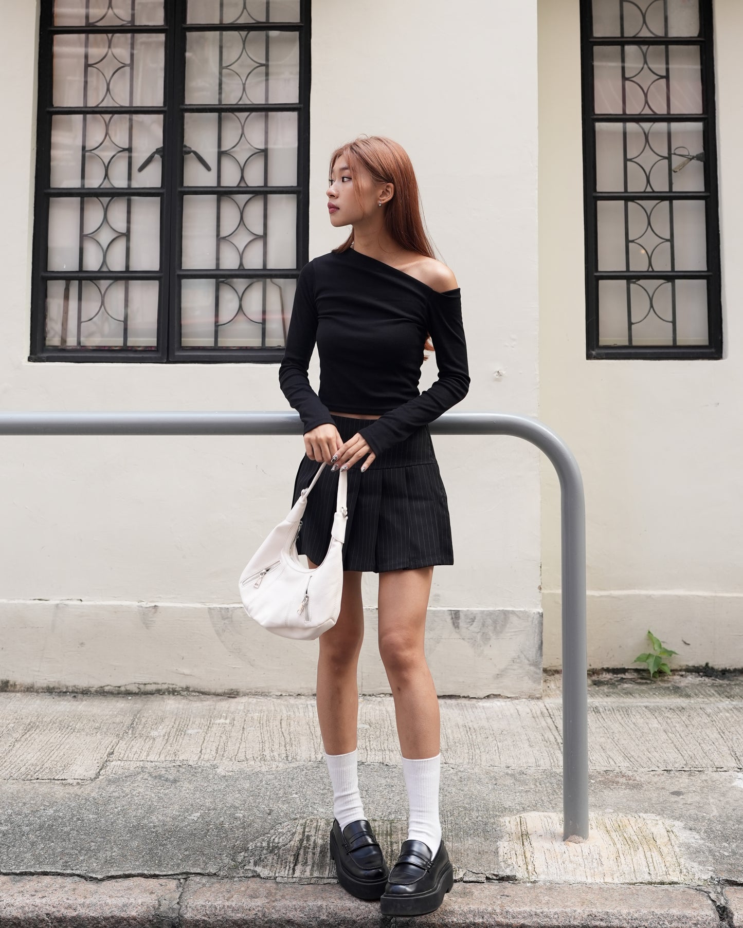 Pinstripe pleated mini skirt