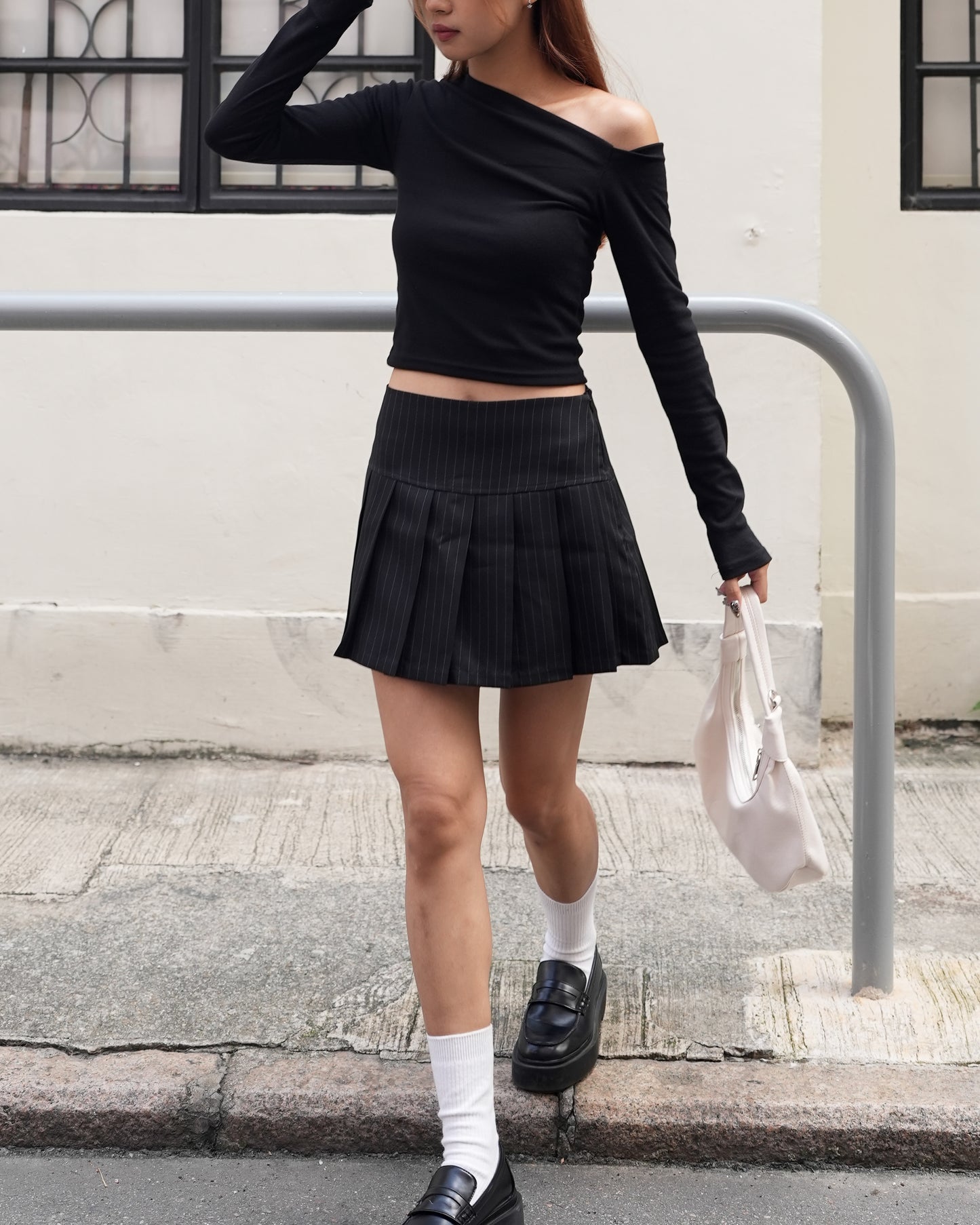 Pinstripe pleated mini skirt