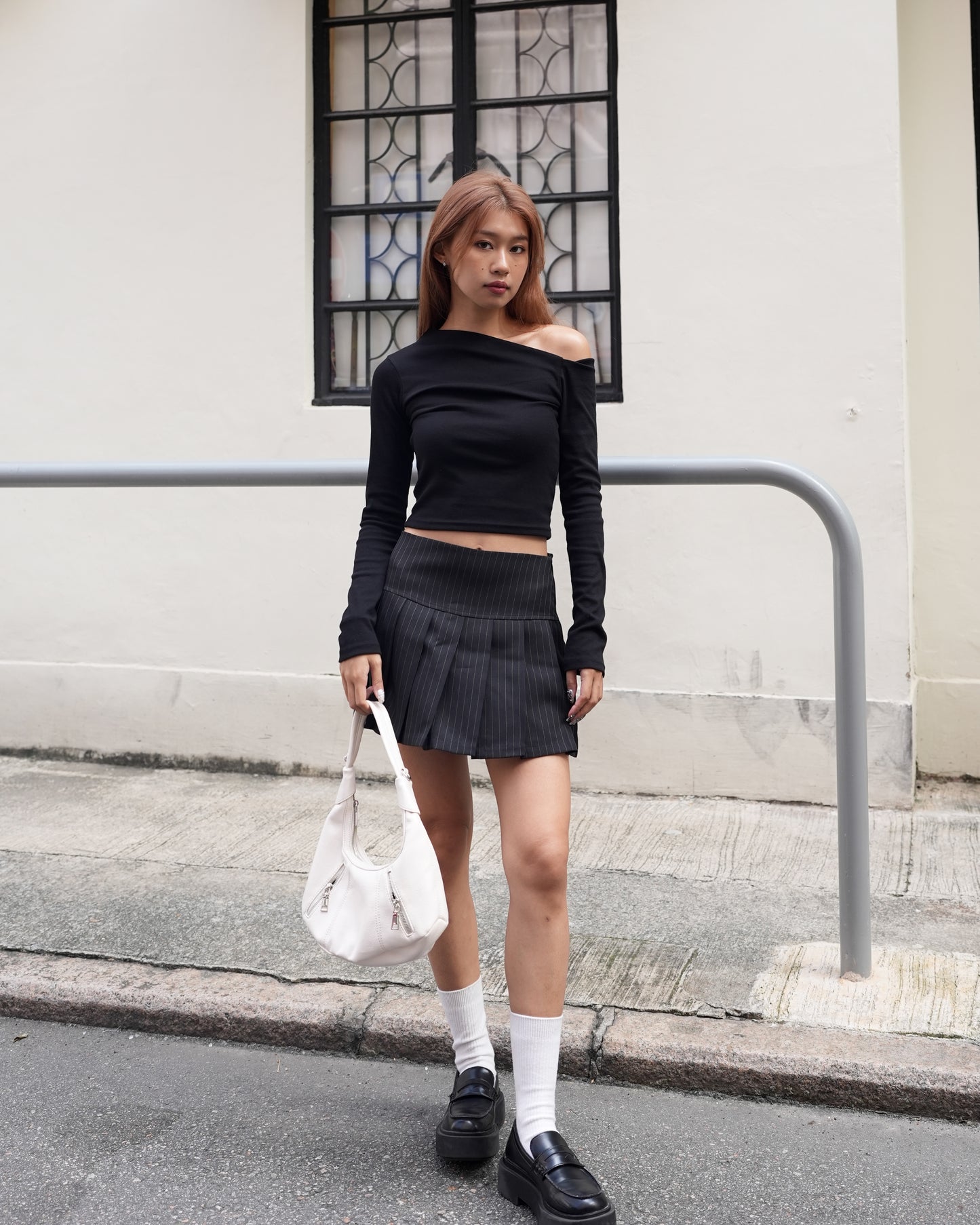 Pinstripe pleated mini skirt