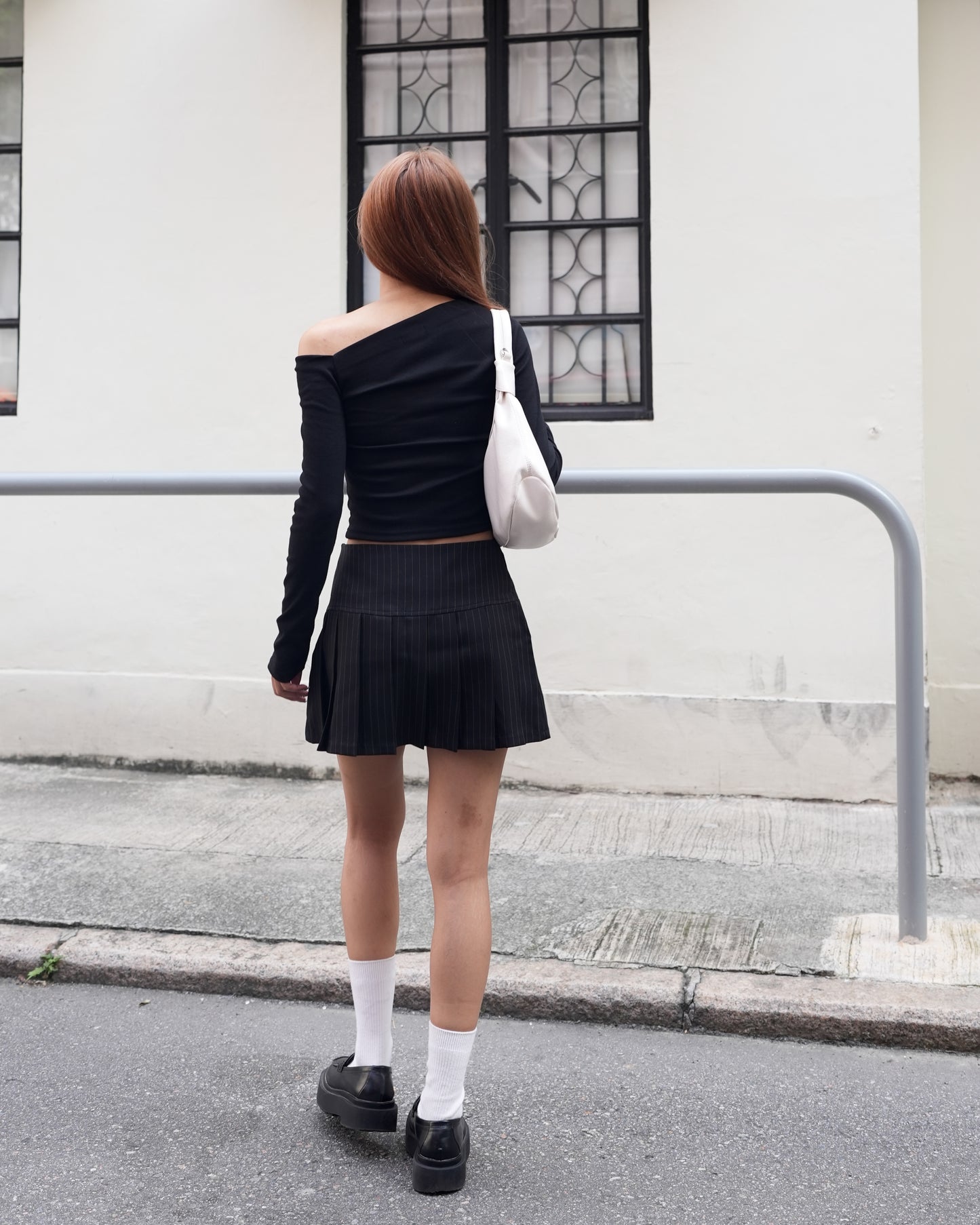 Pinstripe pleated mini skirt