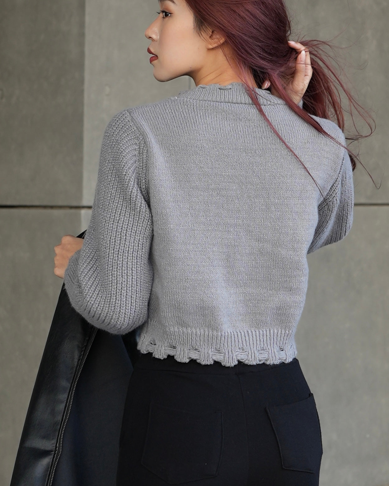 Distressed cropped cardigan