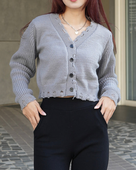 Distressed cropped cardigan