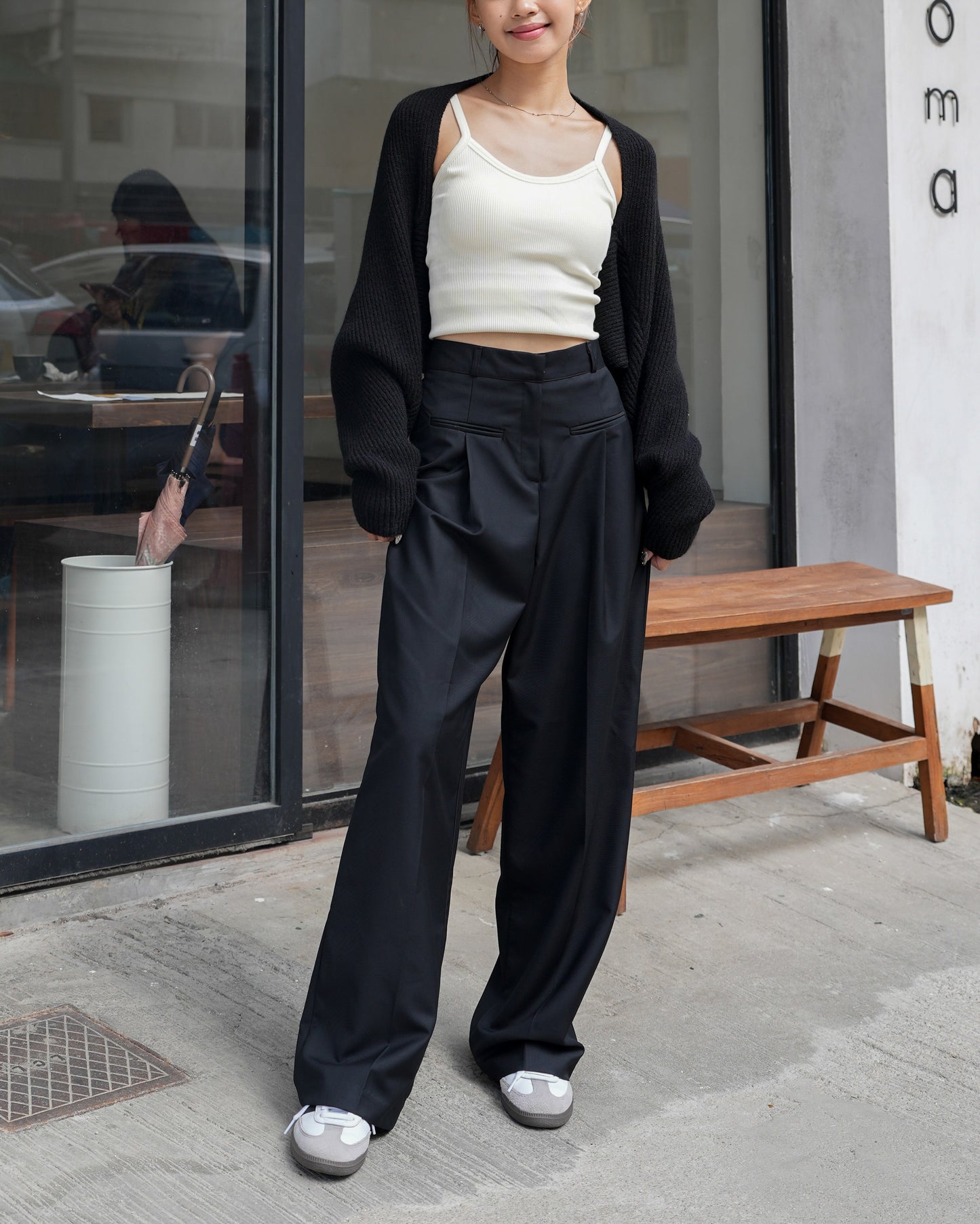 Front fake pocket detail wide-leg suit trousers