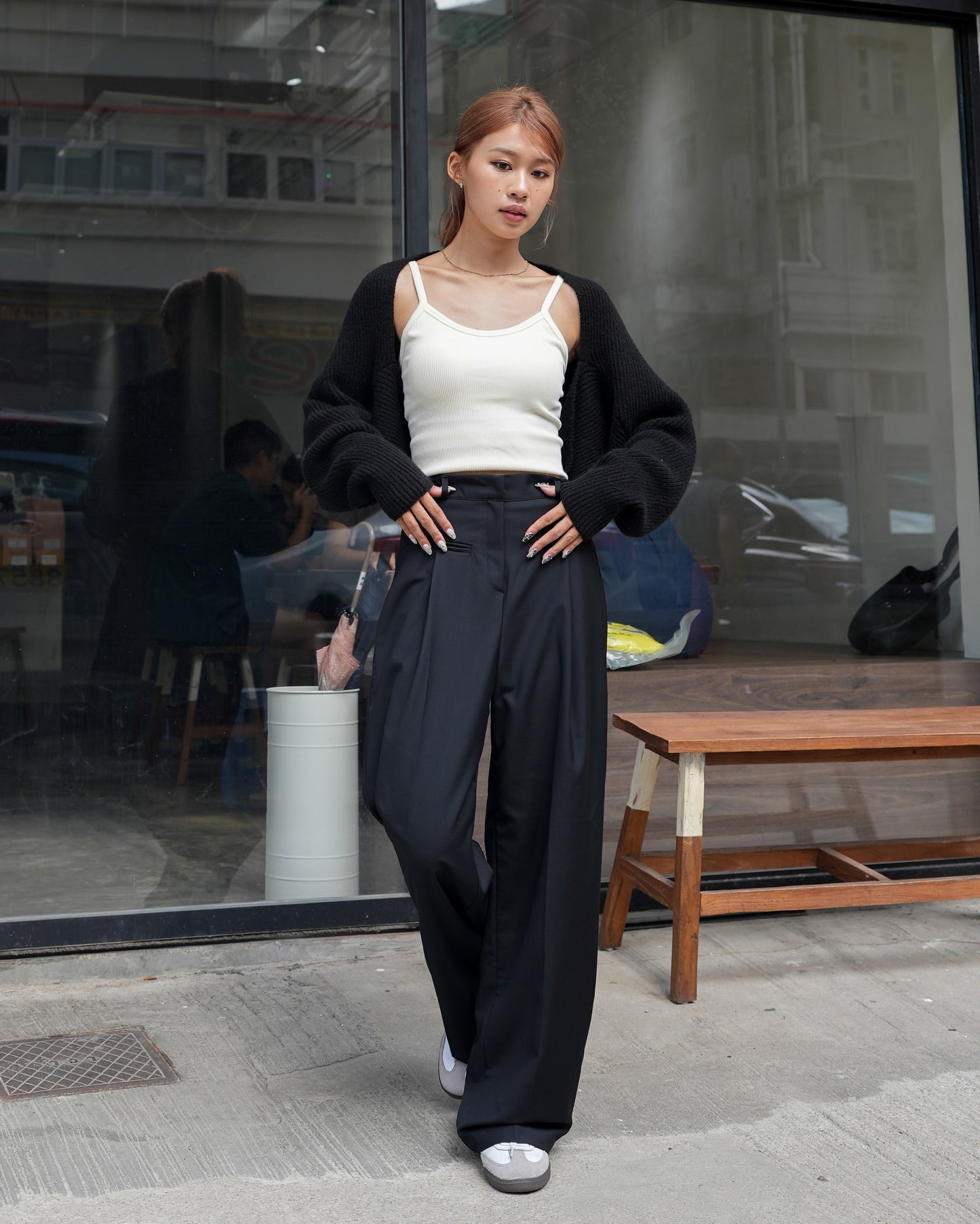 Front fake pocket detail wide-leg suit trousers