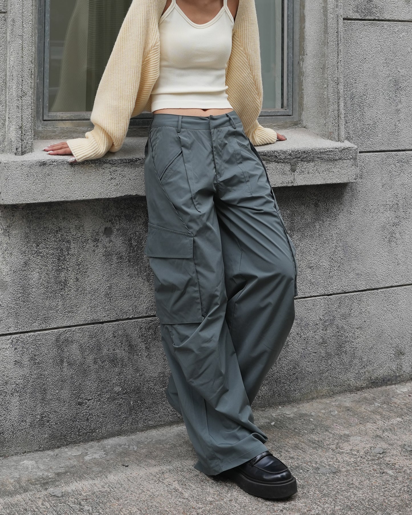 Wide leg parachute pants