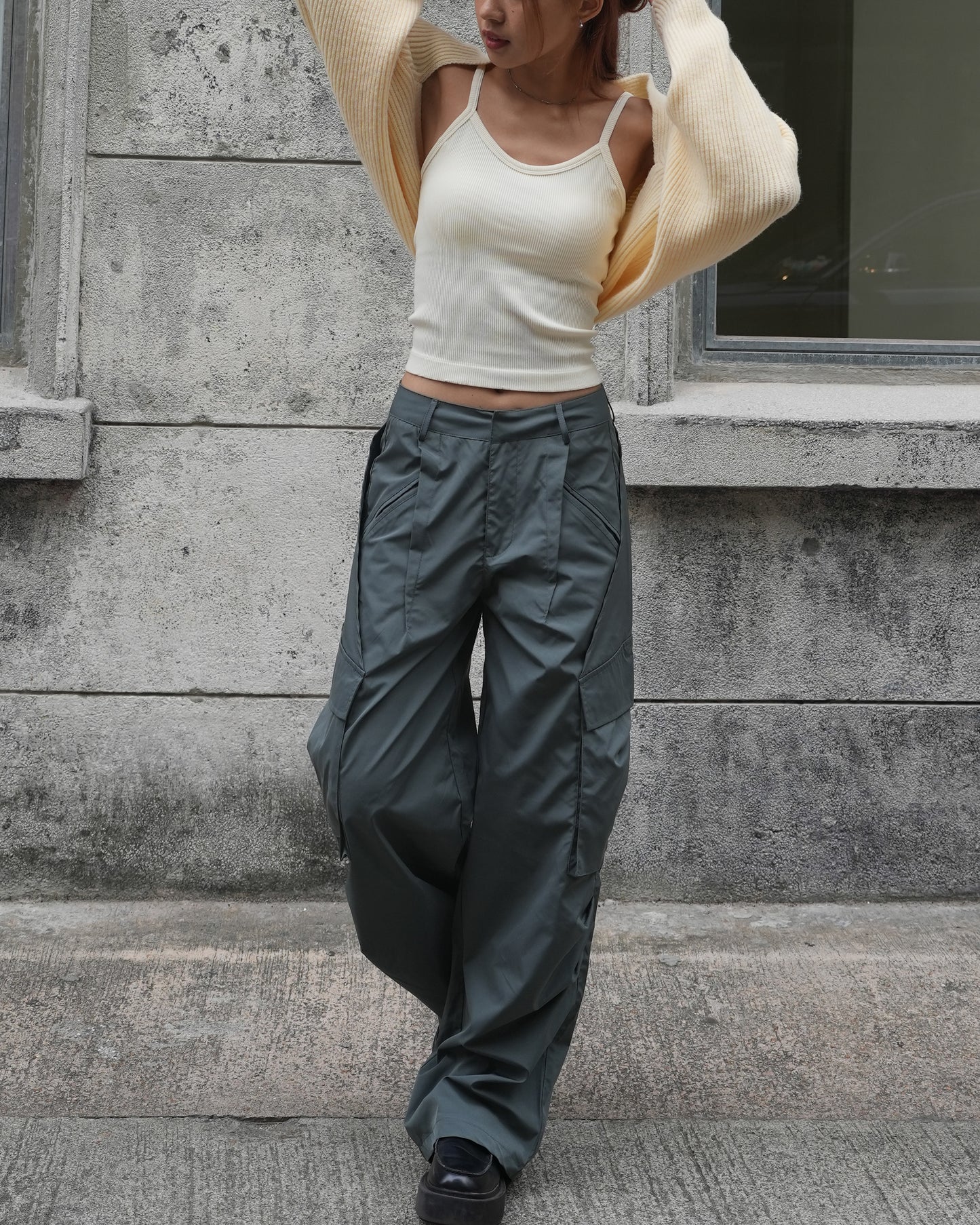 Wide leg parachute pants